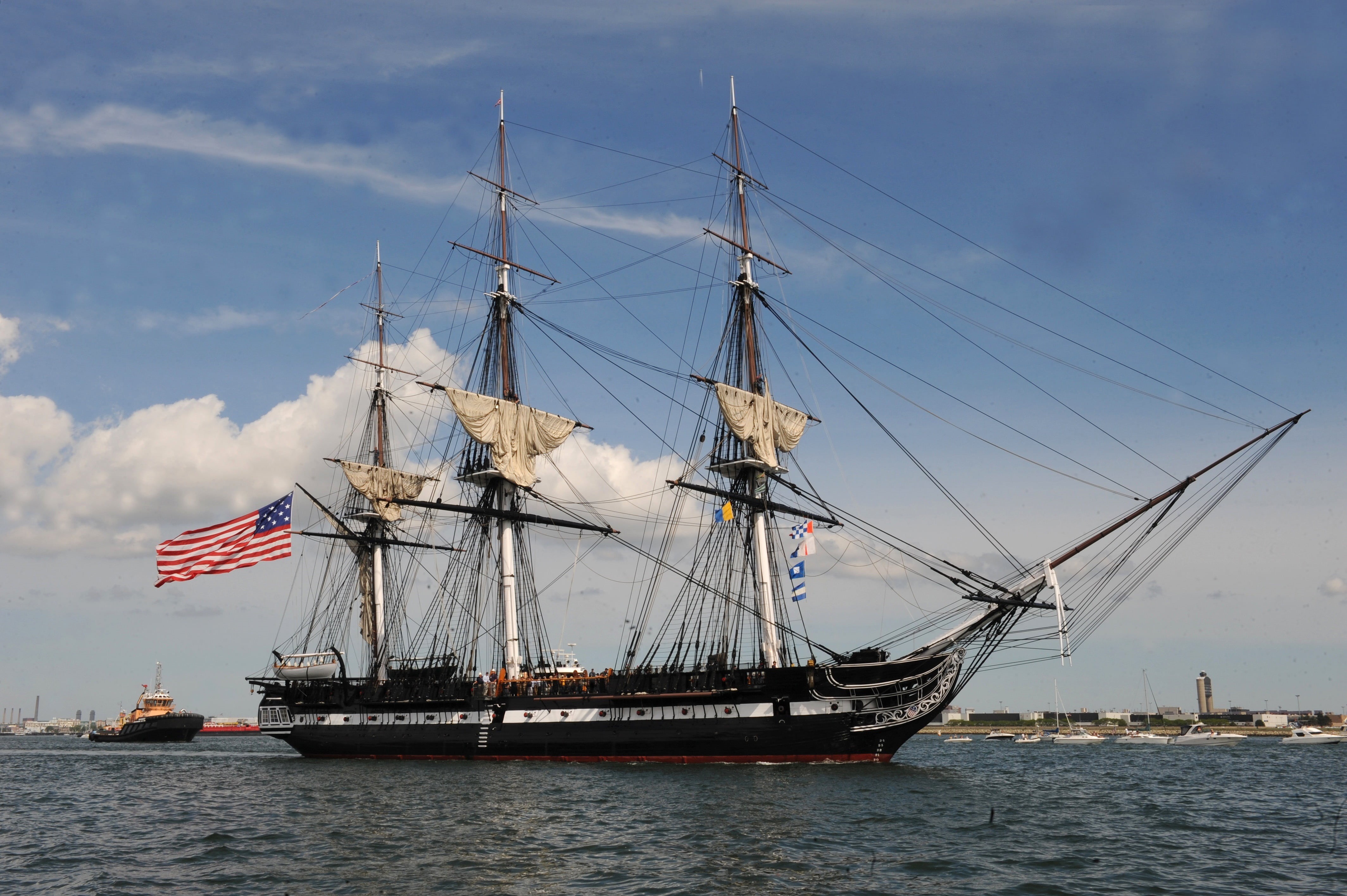 cloud - sky, u, sails, 4K, patriotism, independence, transportation, charlestown, sailing, sailboat, historical, nautical vessel, oldest us vessel, mast, HD Wallpaper