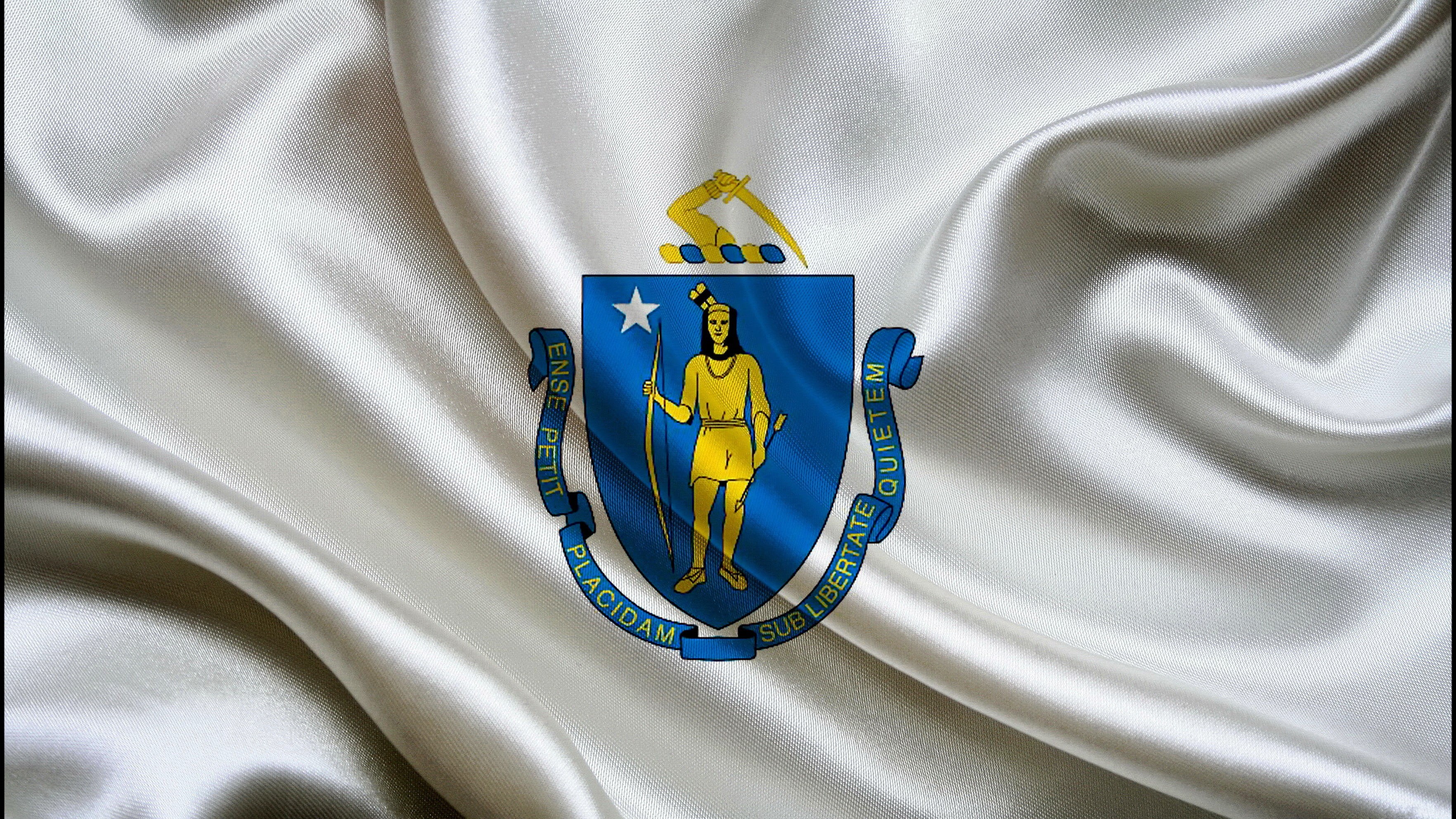 textile, patriotism, pattern, 2K, day, medal, badge, Massachusetts, studio shot, shape, yellow, blue, close-up, indoors, satin, still life, high angle view, HD Wallpaper