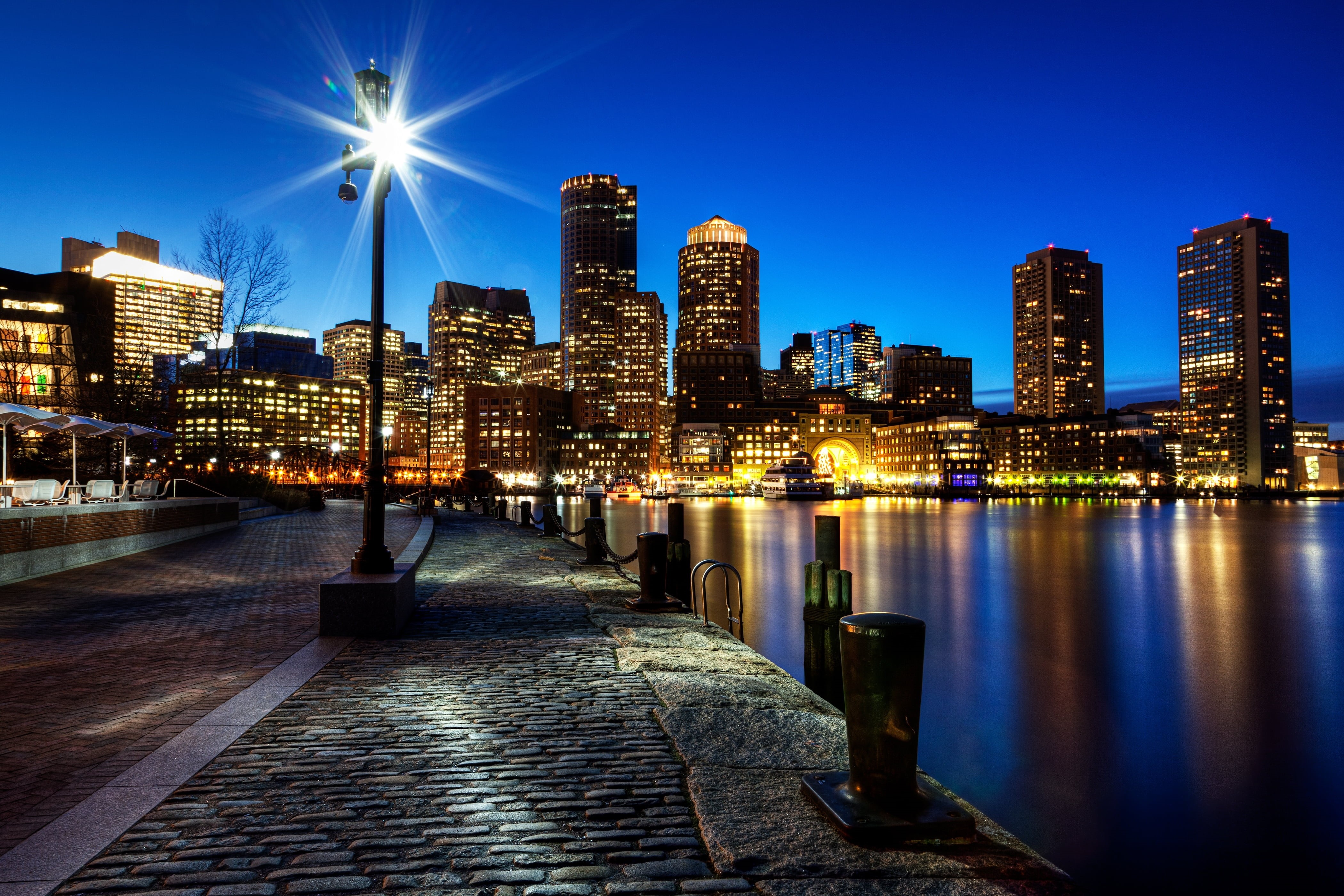new England - Usa, lighting equipment, new York City, reflection, financial District, architecture, boston Harbor, downtown District, city Life, the city, HD Wallpaper