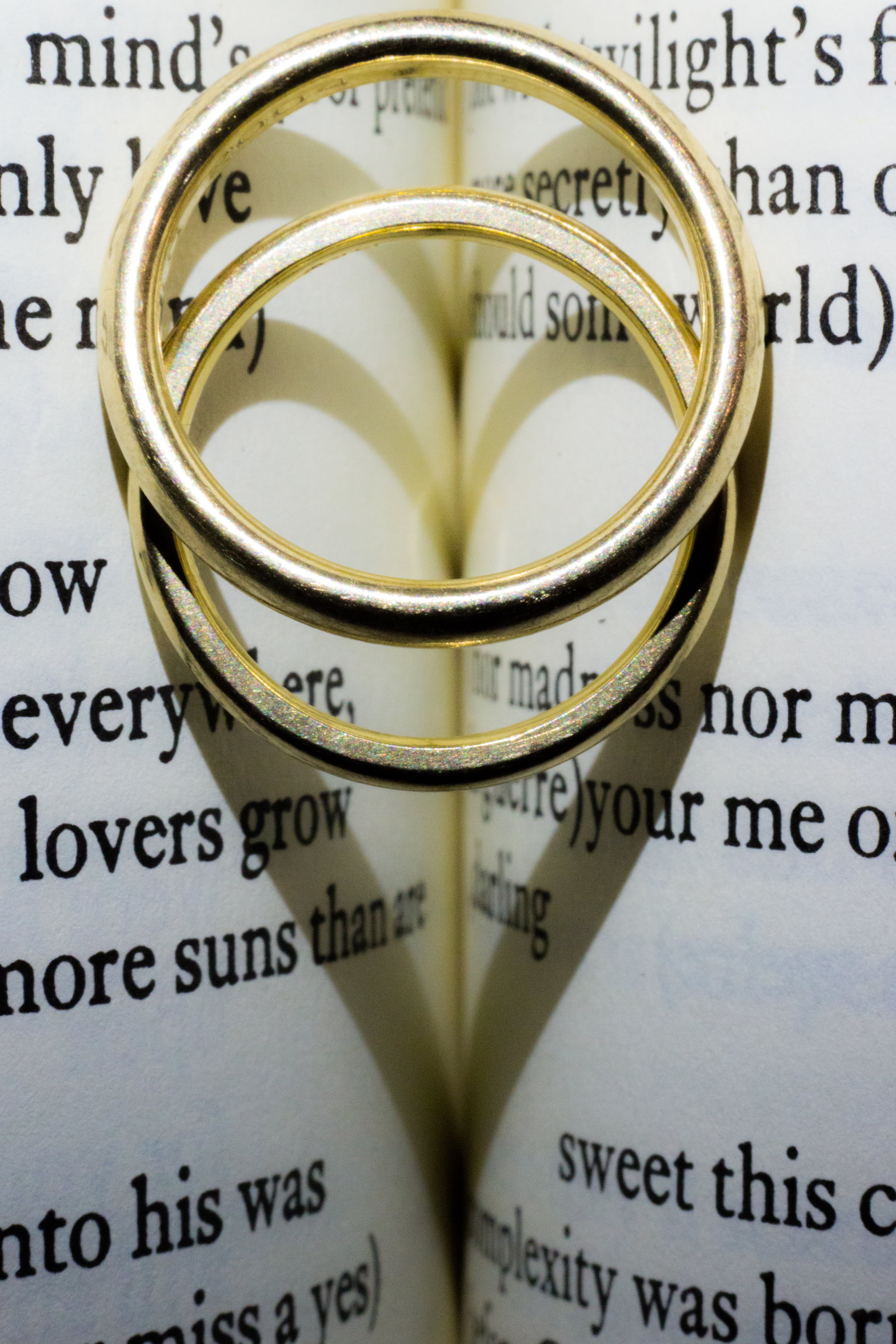 two, light, macro, monday, United States, single Word, silver, art, 4K, rings, book, Somerville  Massachusetts, Two Become One, dictionary, page, happy, Phone HD Wallpaper