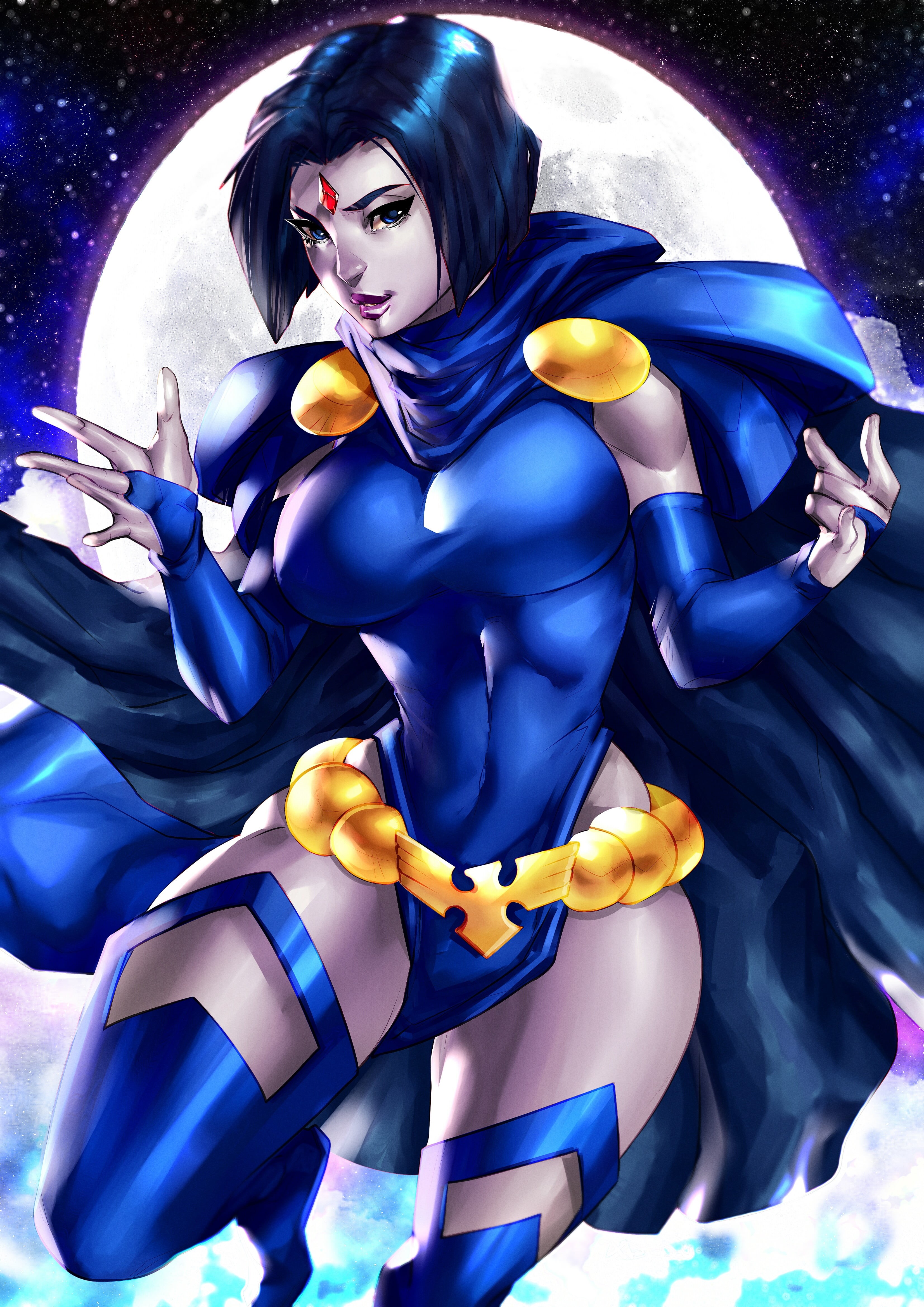 indoors, Teen Titans, women, futuristic, blue, 4K, young women, sport, three quarter length, clothing, beauty, beautiful people, DC Comics, multi colored, Phone HD Wallpaper