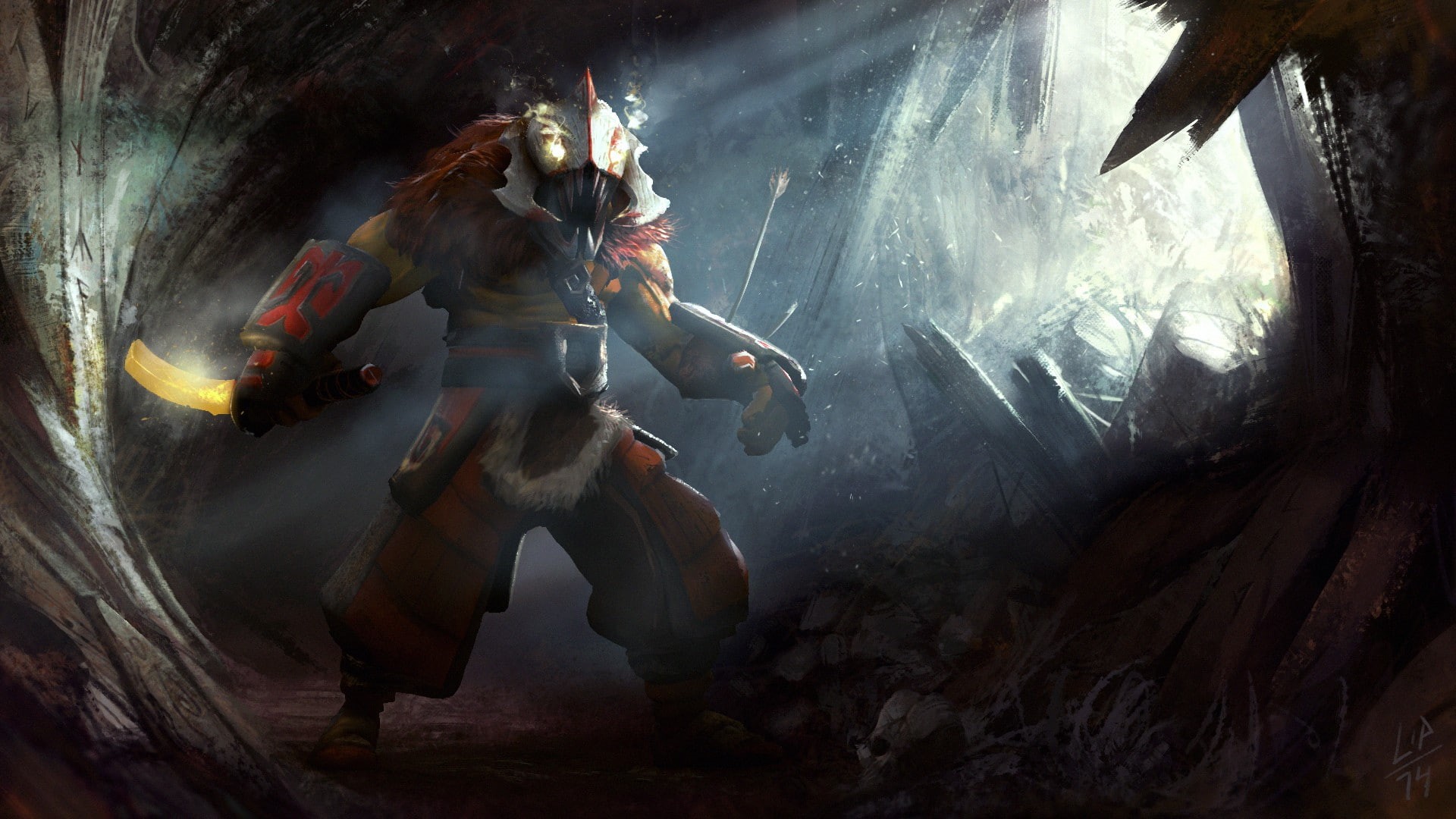 cave, mask, clothing, nature, mid-air, jumping, adventure, motion, underwater diving, arts culture and entertainment, sword, fantasy, Steam (software), HD Wallpaper