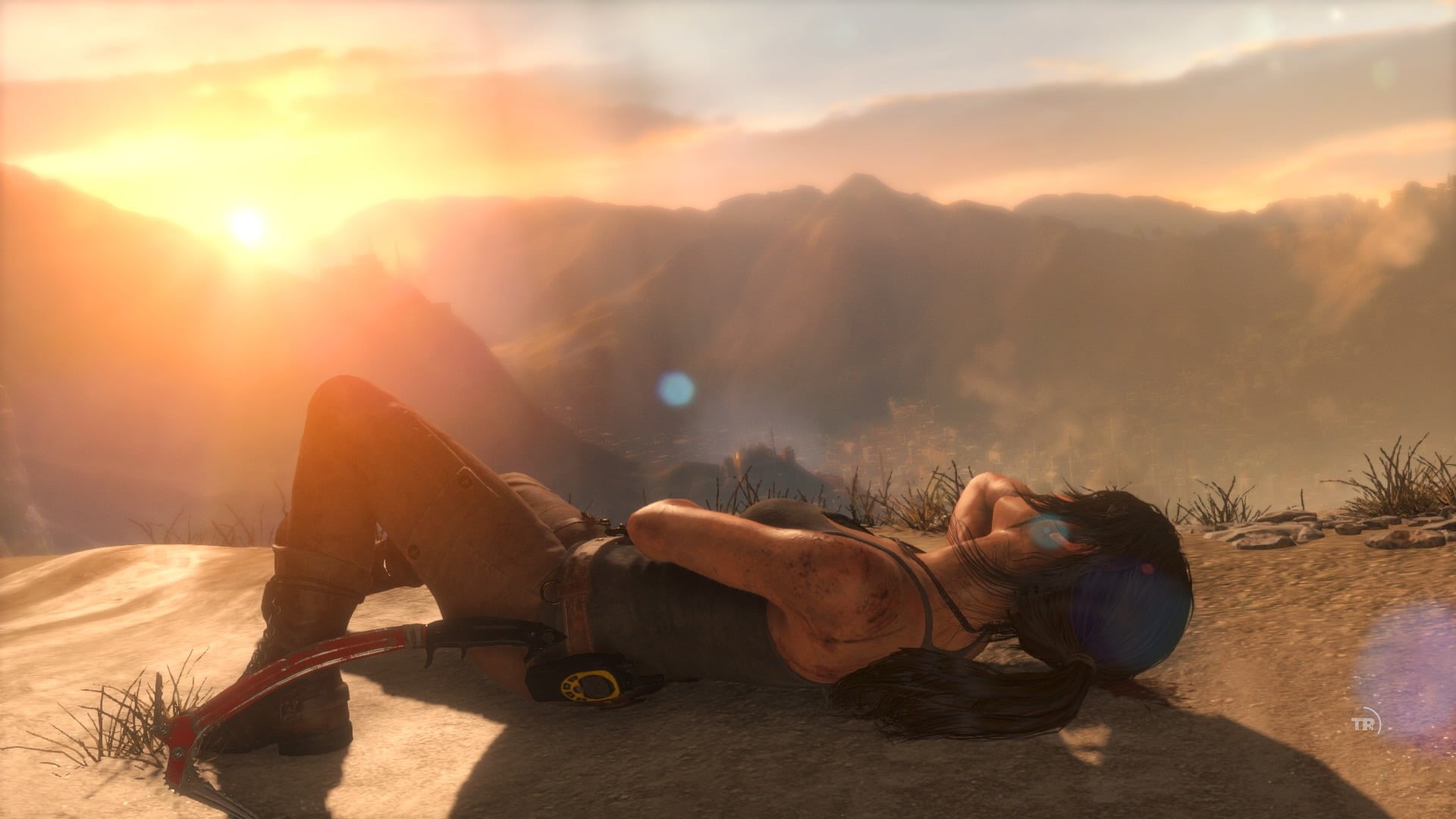 sunset, woman, cloud - sky, full length, sunbeam, mountain, lying, mountain range, lifestyles, real people, sky, one person, young adult, outdoors, HD Wallpaper