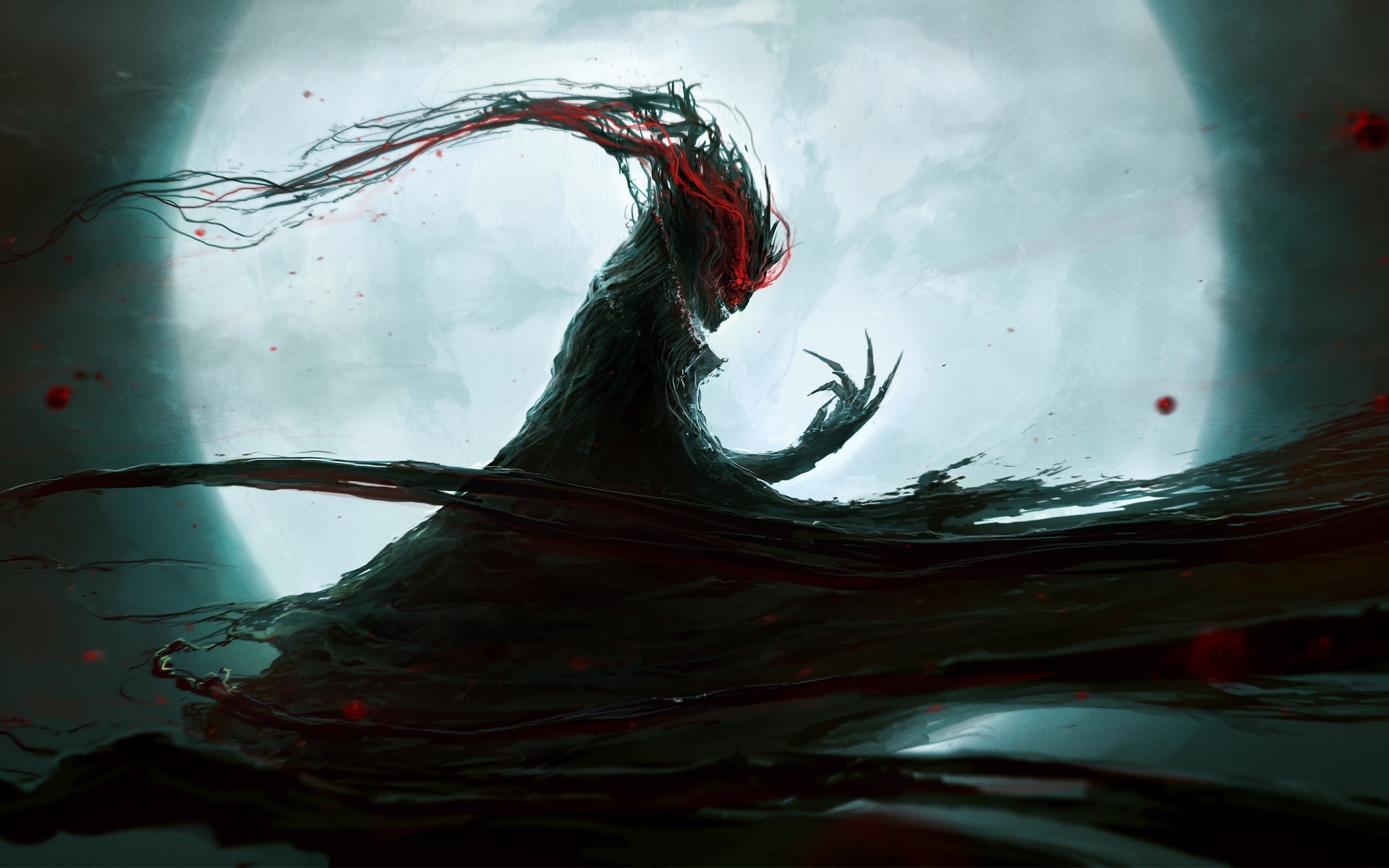 fantasy art, artwork, dark fantasy, dark, demon, Moon, 1080P, HD Wallpaper