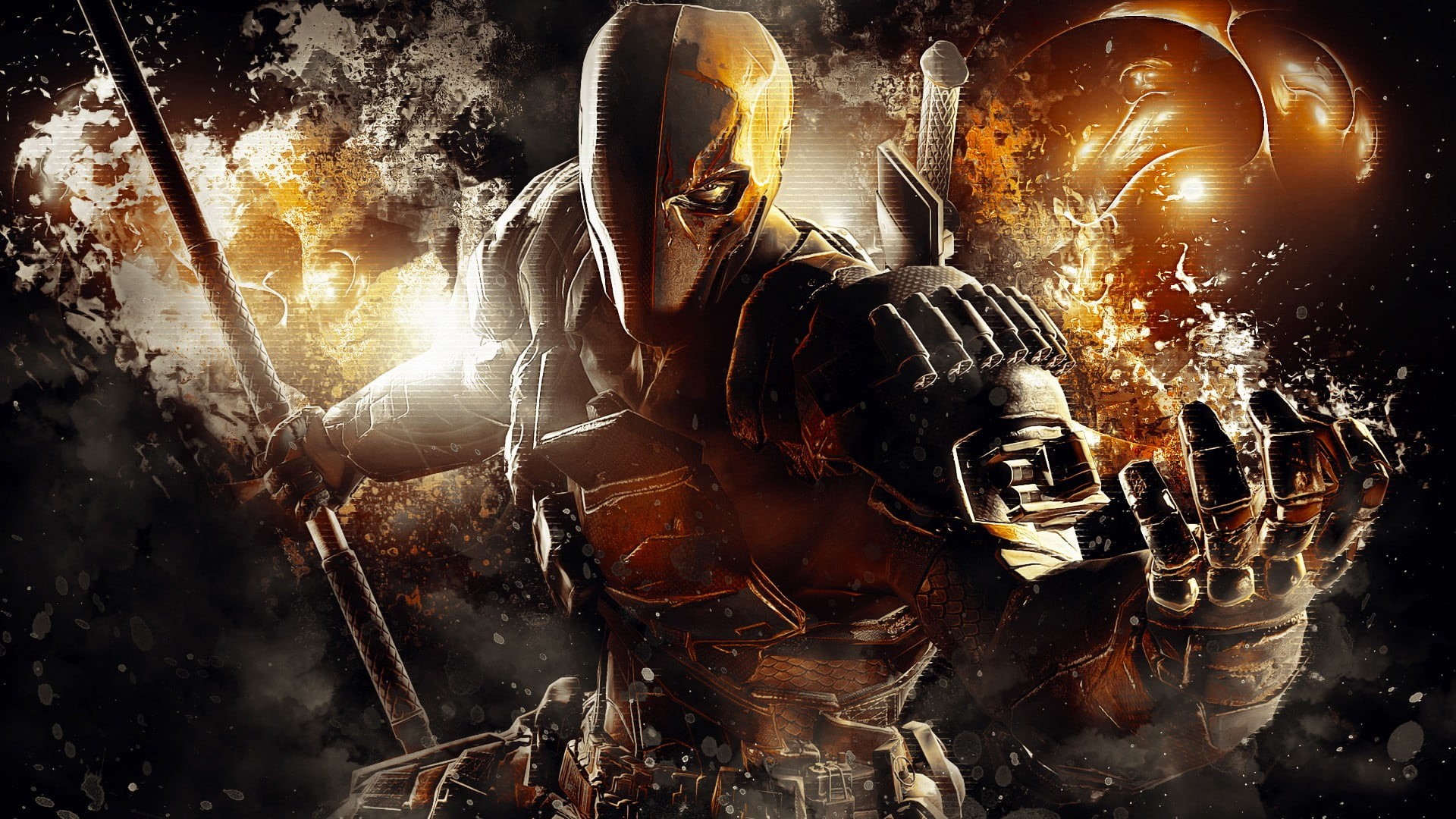 people, Batman: Arkham Origins, waist up, scorpion, night, video games, security, government, stick, digital, protective workwear, artwork, Deathstroke, HD Wallpaper