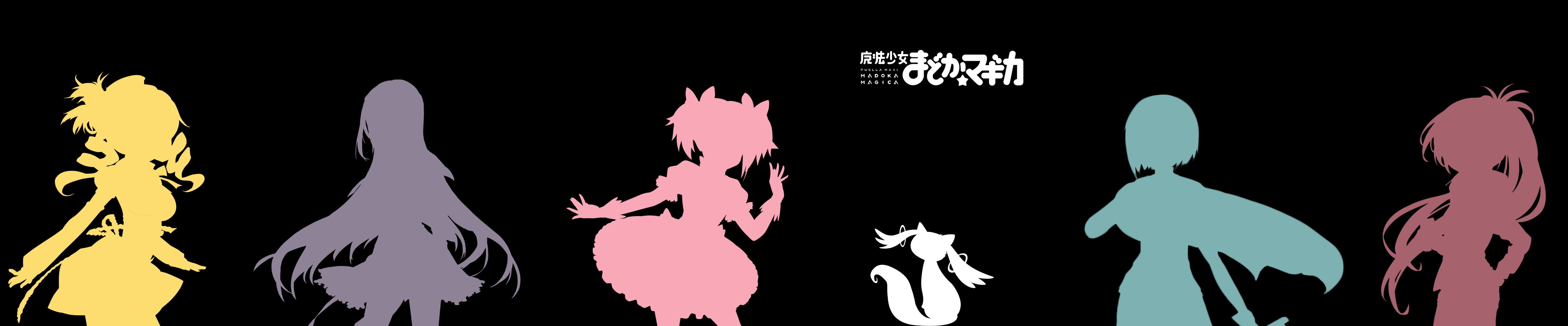 city, triple screen, 5K, anime, night, people, gesturing, studio shot, group of people, outdoors, sky, Miki Sayaka, Sakura Kyoko, adult, Kyuubey, silhouette, HD Wallpaper