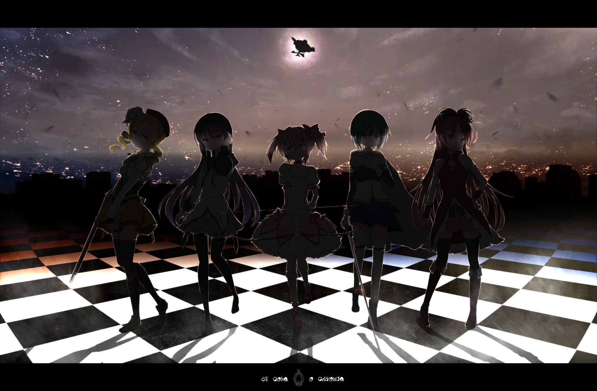 transfer print, Mahou Shoujo Madoka Magica, anime, men, 1080P, auto post production filter, leisure activity, sitting, standing, Kaname Madoka, Akemi Homura, HD Wallpaper