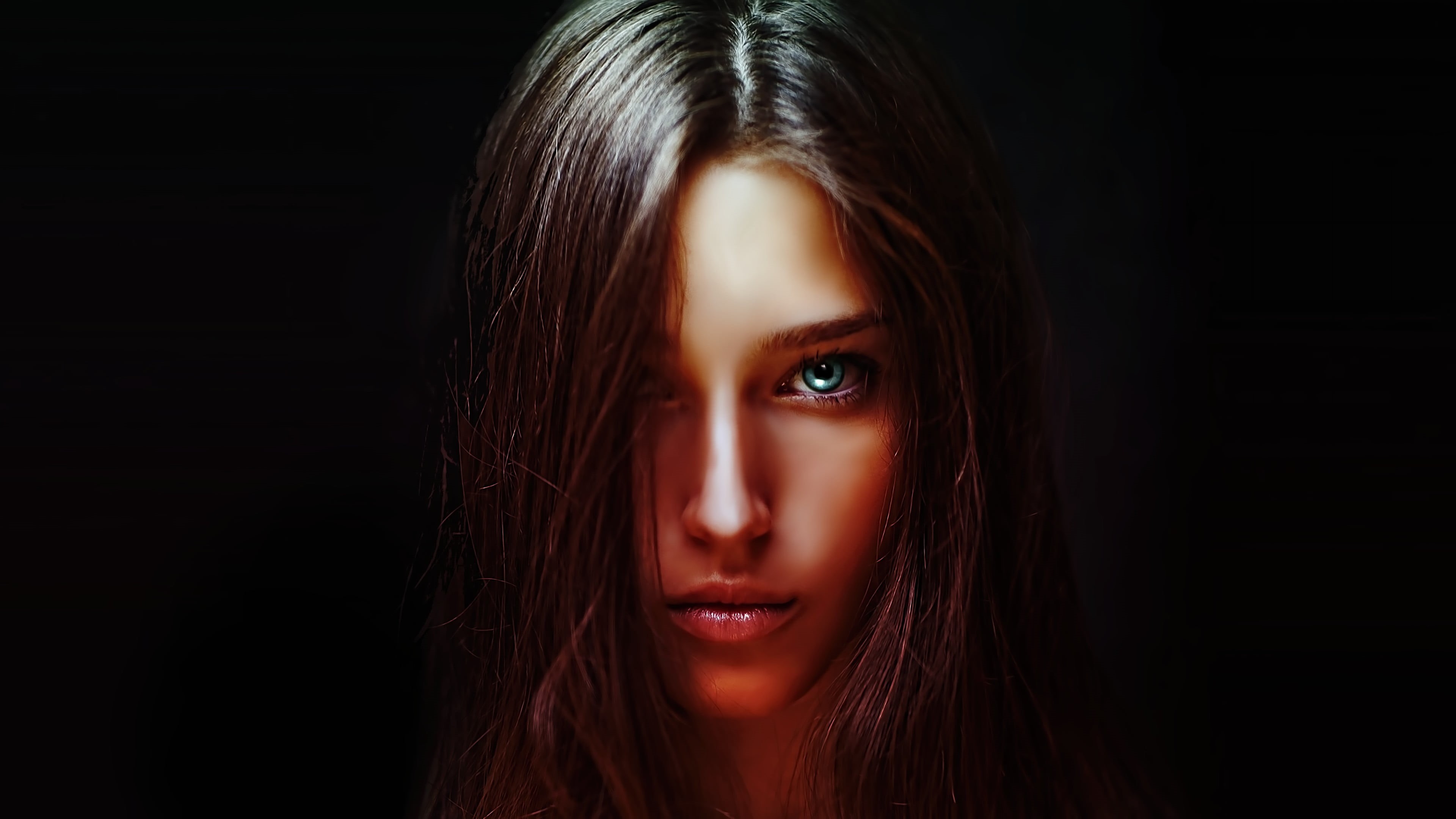 human body part, s, human hair, black background, studio shot, face, beauty, woman, beautiful people, Photoshop, brown, women, human face, indoors, young adult, HD Wallpaper