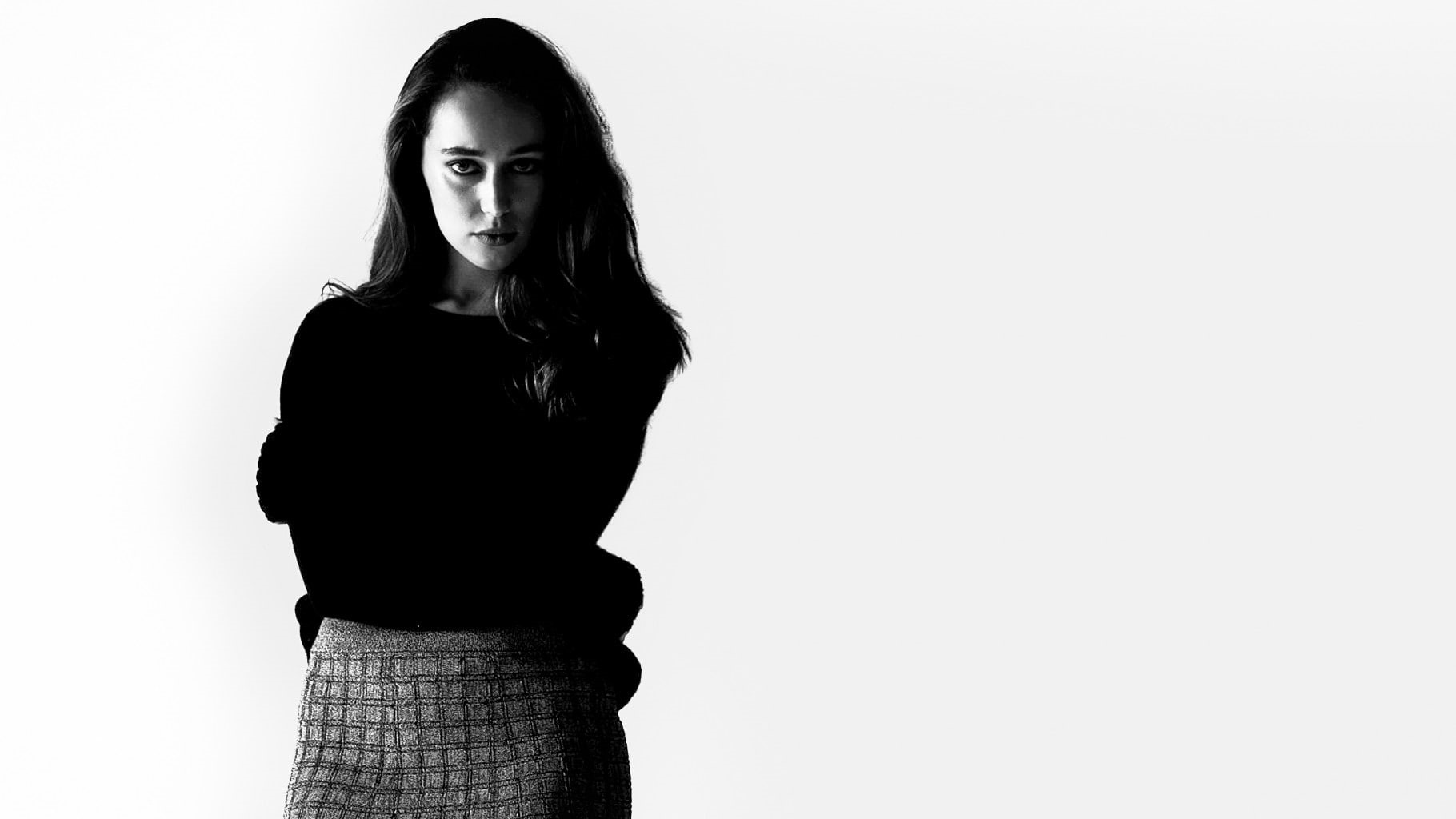 front view, 720P, hair, beautiful woman, monochrome, women, young adult, contemplation, beauty, hairstyle, young women, portrait, one person, Alycia Debnam Carey, HD Wallpaper