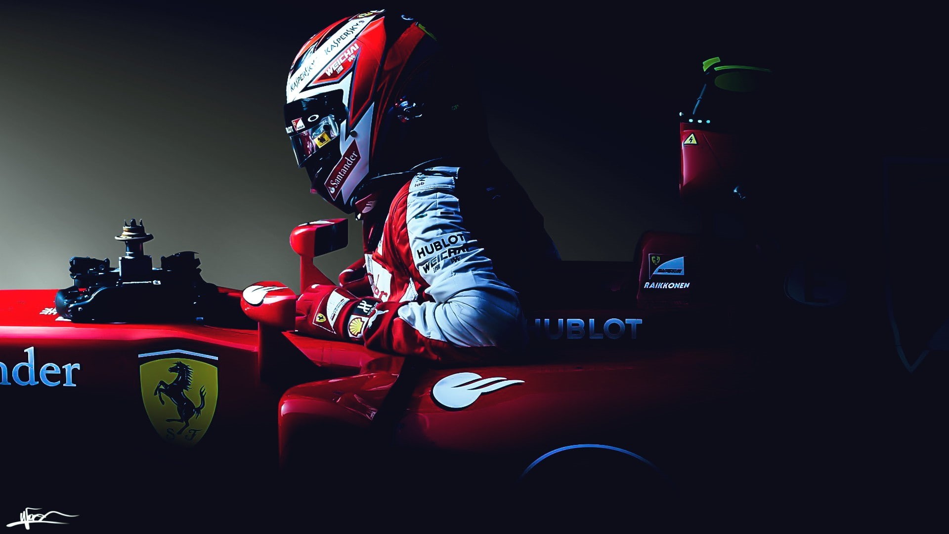 indoors, Raikkonen, SF15 T, unrecognizable person, real people, sport, sports equipment, ferrari formula 1, crash helmet, 1080P, helmet, sports helmet, HD Wallpaper