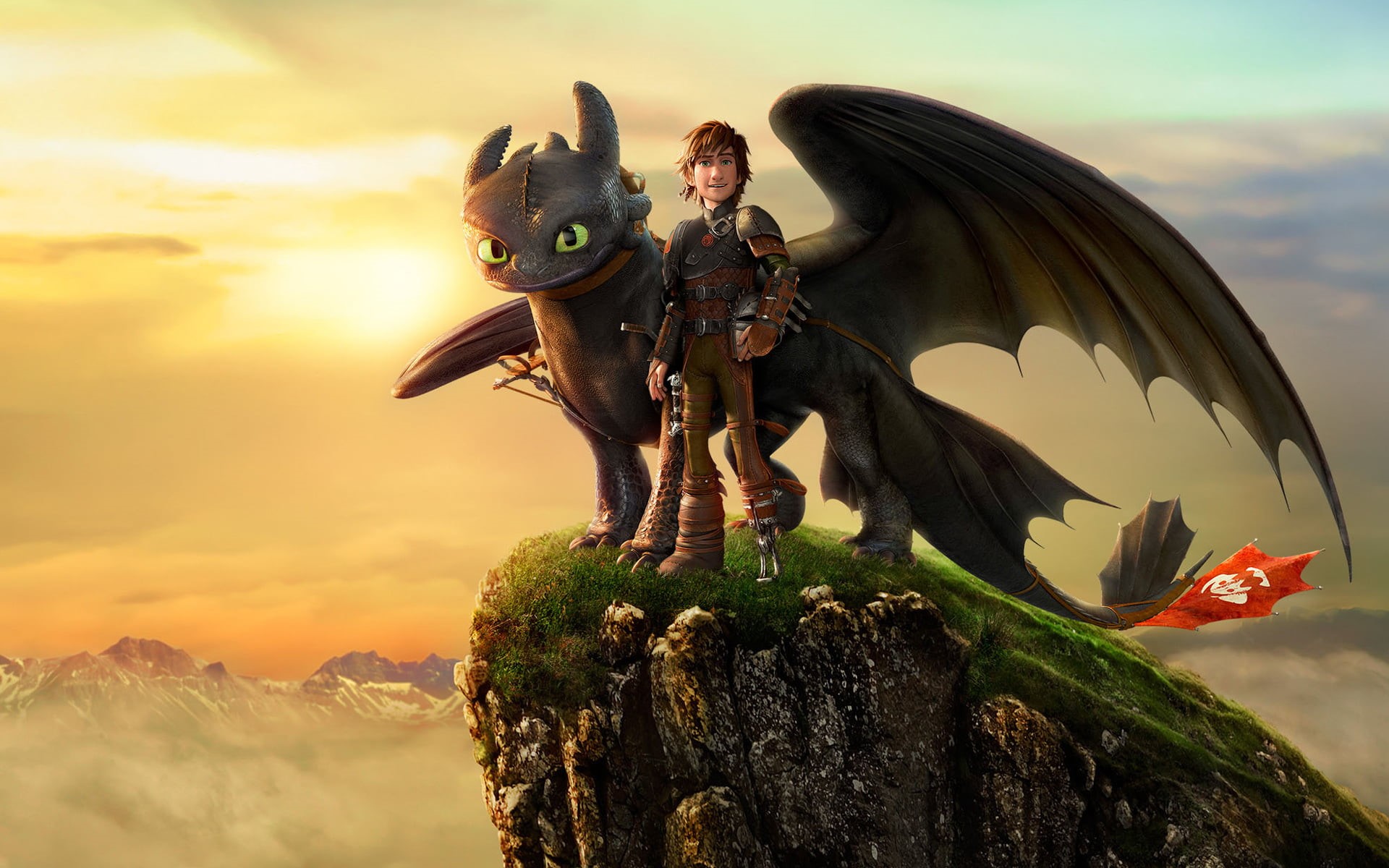 no people, cloud - sky, train, 1080P, Dragon, Family, Movie, sculpture, Animation, sunset, vertebrate, Comedy, sky, nature, statue, animal wildlife, digital composite, HD Wallpaper