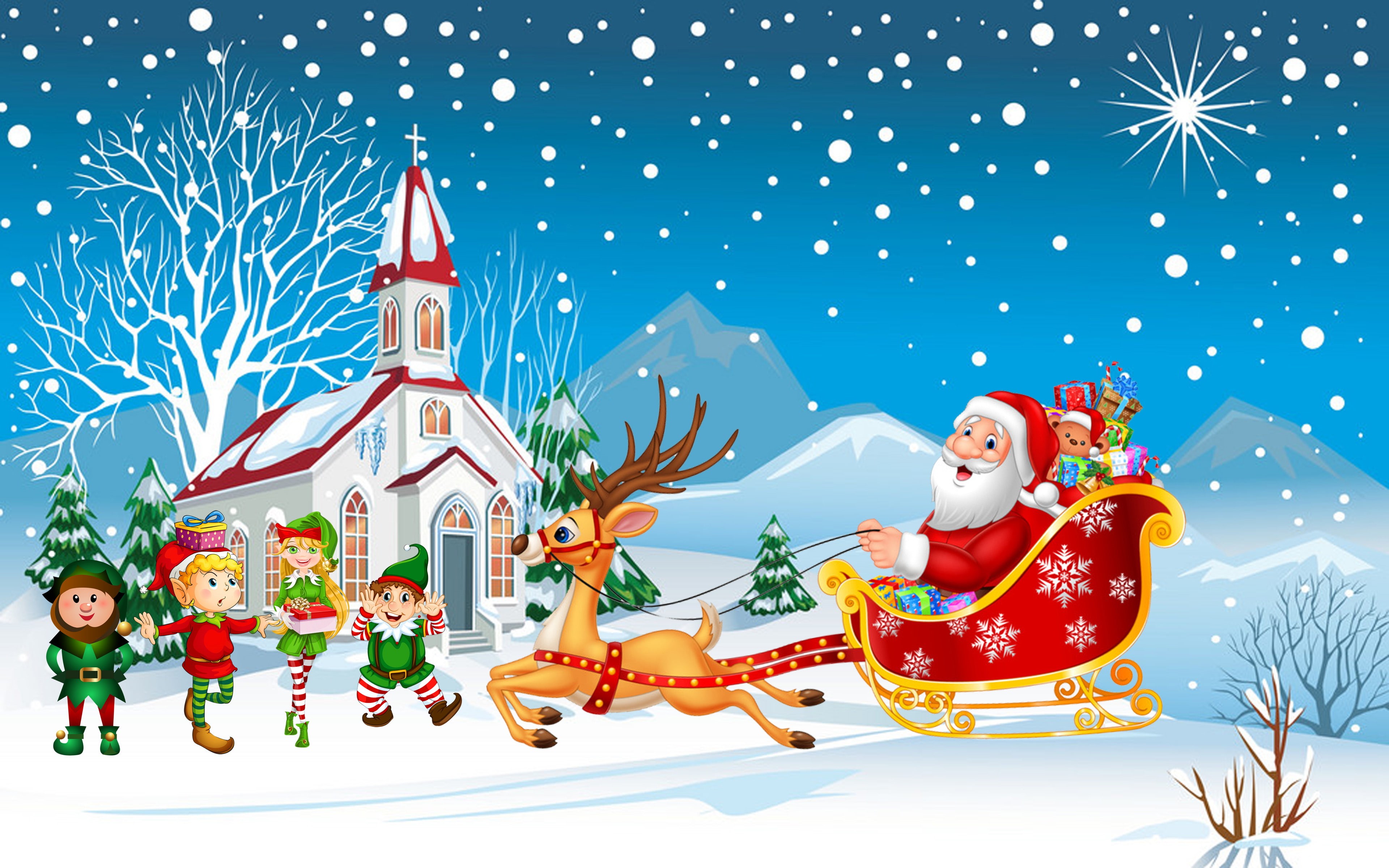 hd, tablets, sleigh, kids, happy, christmas, mobile, 4K, claus, santa, desktop, merry, phones, gifts, HD Wallpaper