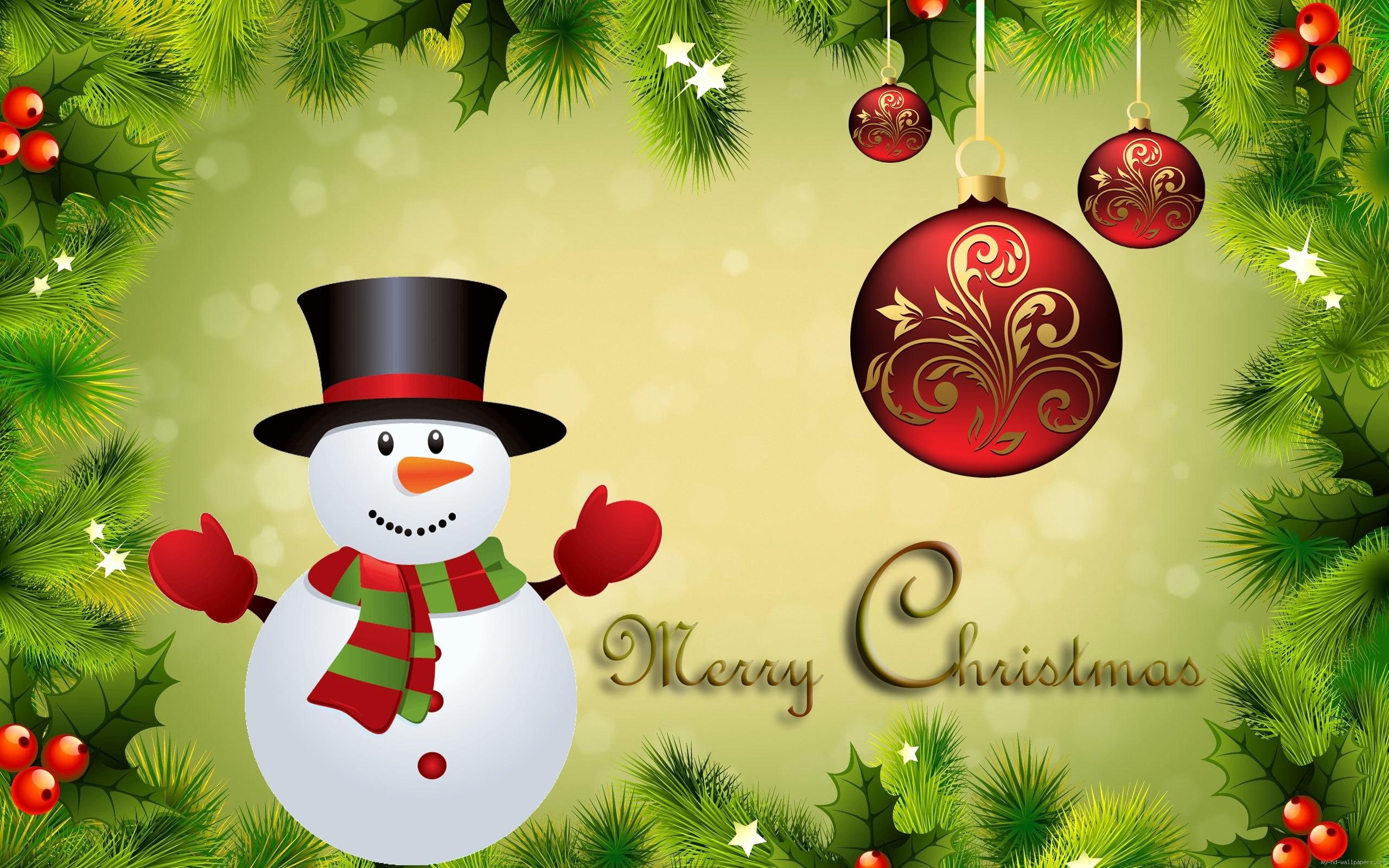 snowman, christmas, 2K, merry, winter, holidays, illustration, balls, HD Wallpaper