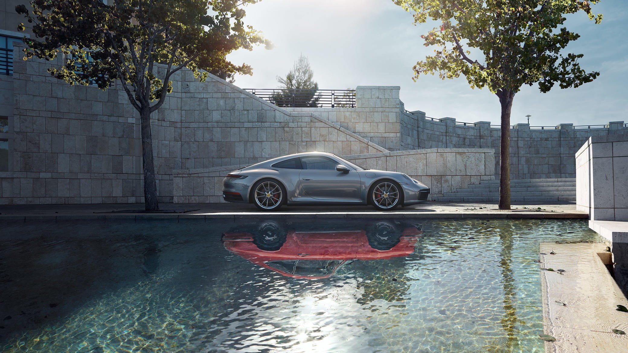 Porsche 911 Carrera S, machine, generation, reflection, 2019, 992, sports, water, 1080P, style, HD Wallpaper