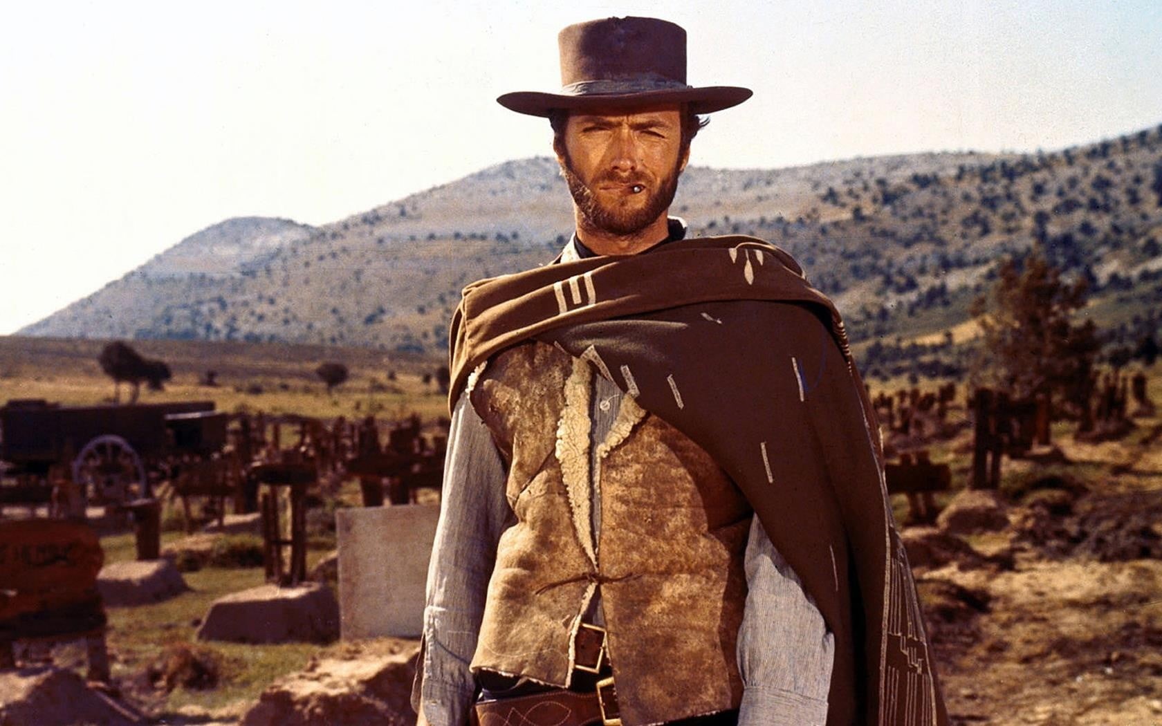 young men, standing, 720P, land, nature, adult, western, the past, hat, men, Clint Eastwood, cowboy, weapon, movies, history, actor, focus on foreground, HD Wallpaper