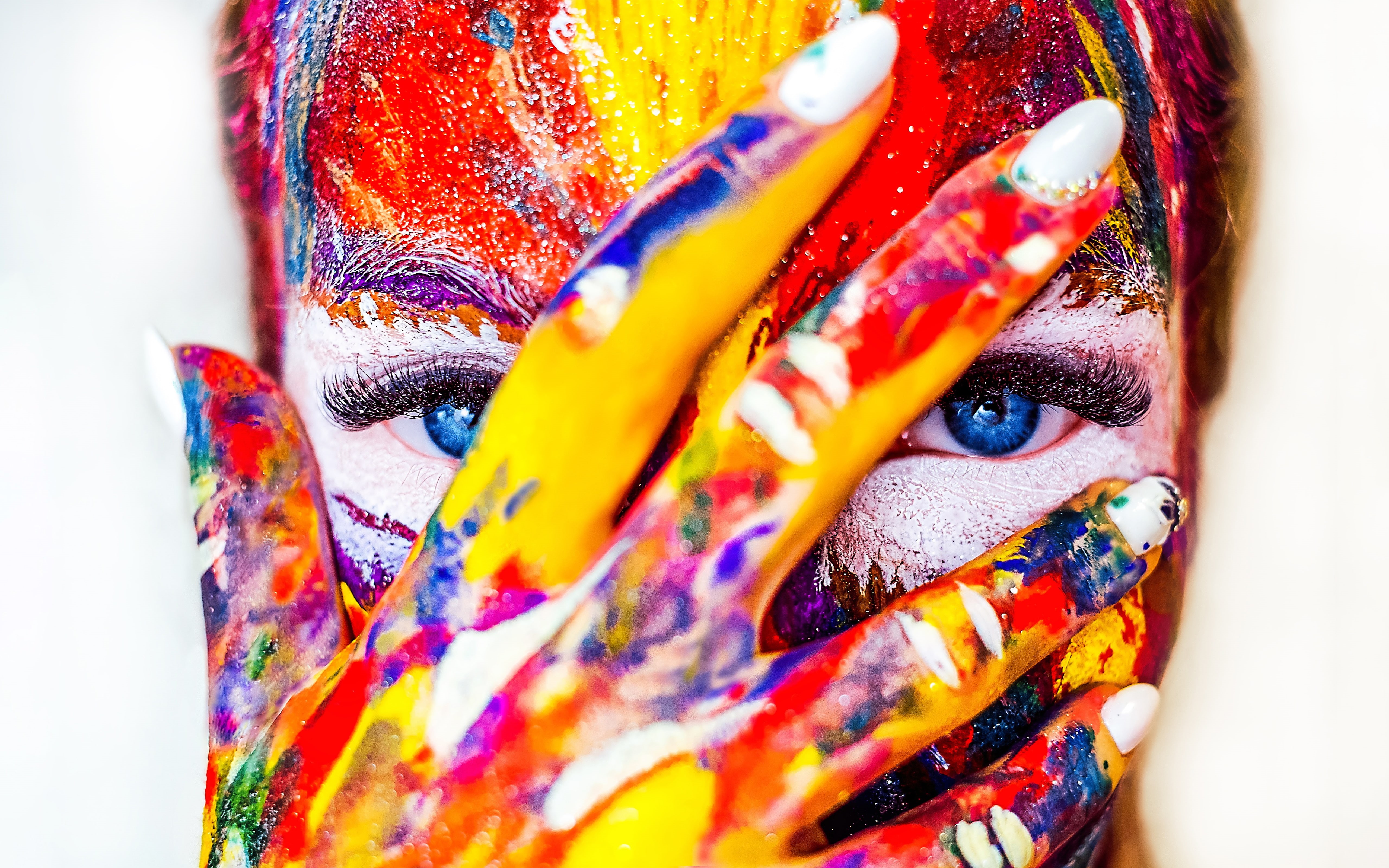 fingers, colorful, women, face paint, 5K, HD Wallpaper