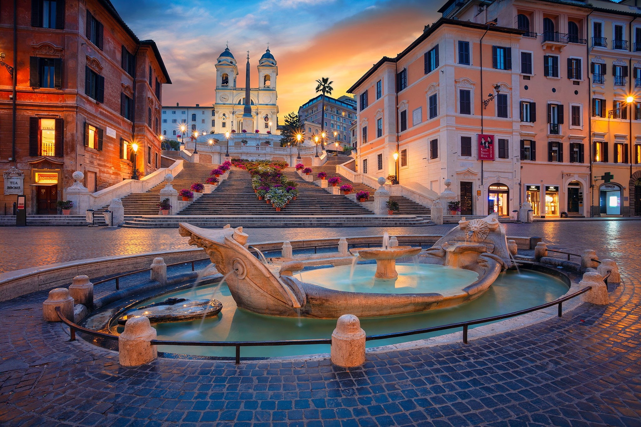 ladder, Church, Spanish Steps, Rome, Church of Trinità dei Monti, building, Espana, fountain, Italy, The Spanish steps, area, The Church of Trinita dei Monti, HD Wallpaper