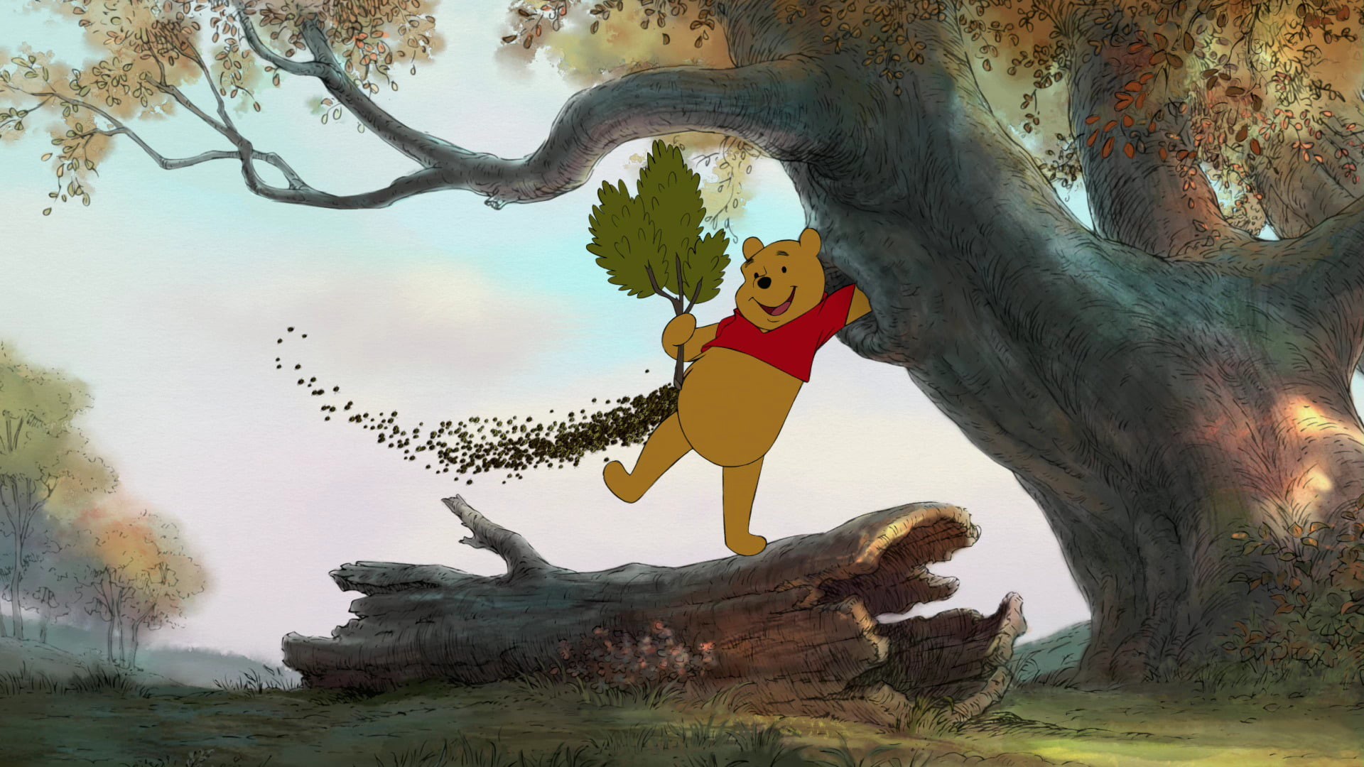 bees, cartoon/comic, 1080P, drawing, the, tree, hd, winnie, pooh, HD Wallpaper