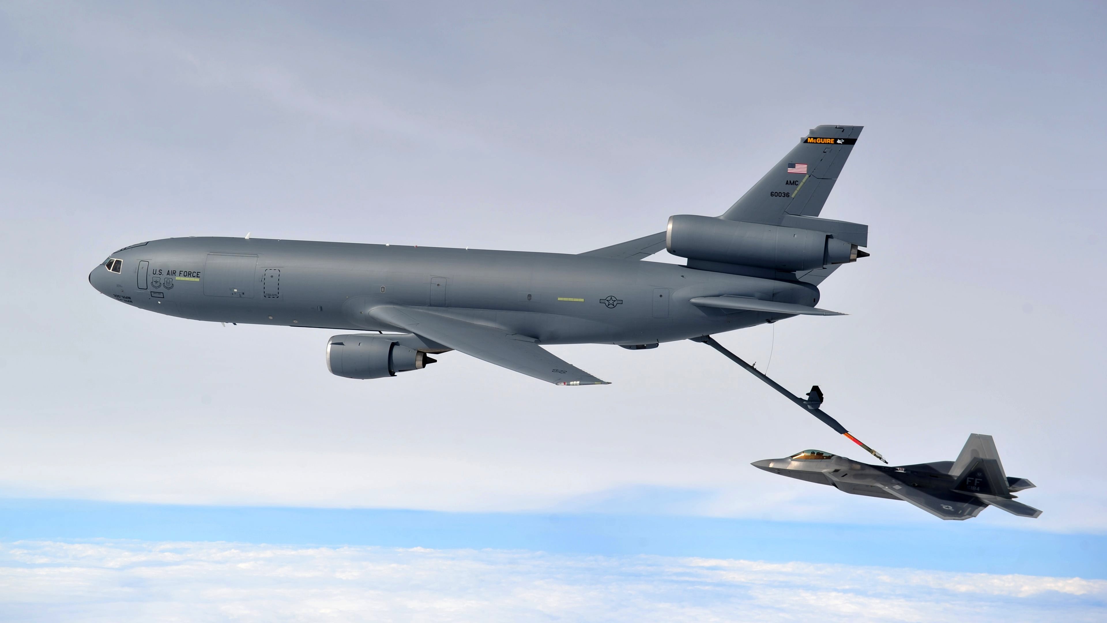 aerospace industry, air vehicle, US Air Force, no people, jet fighter, motion, explosive, 4K, flying, fighter plane, airplane, McDonnell Douglas KC-10 Extender, HD Wallpaper