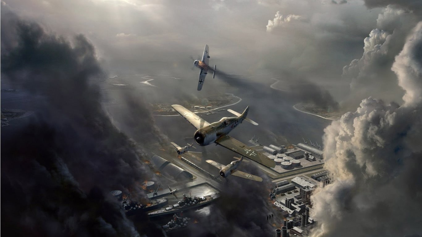 cloud - sky, day, smoke - physical structure, biplanes, Focke-Wulf Fw 190, nature, flying, 720P, government, accidents and disasters, mid, water, application, HD Wallpaper