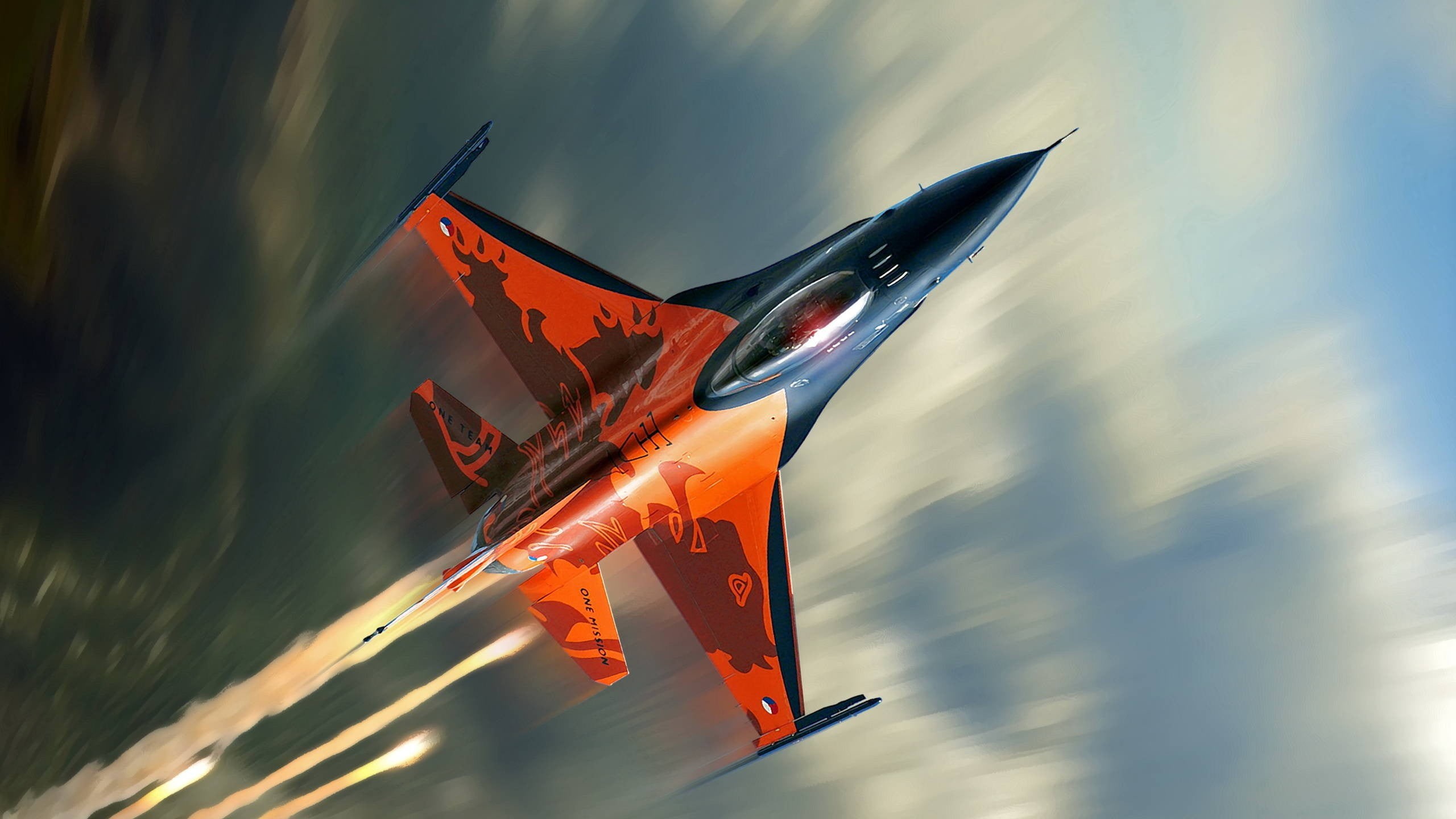 aircraft, army, day, transportation, travel, outdoors, fighter, blurred motion, 2K, Royal Netherlands Air Force, flying, fighter plane, low angle view, HD Wallpaper