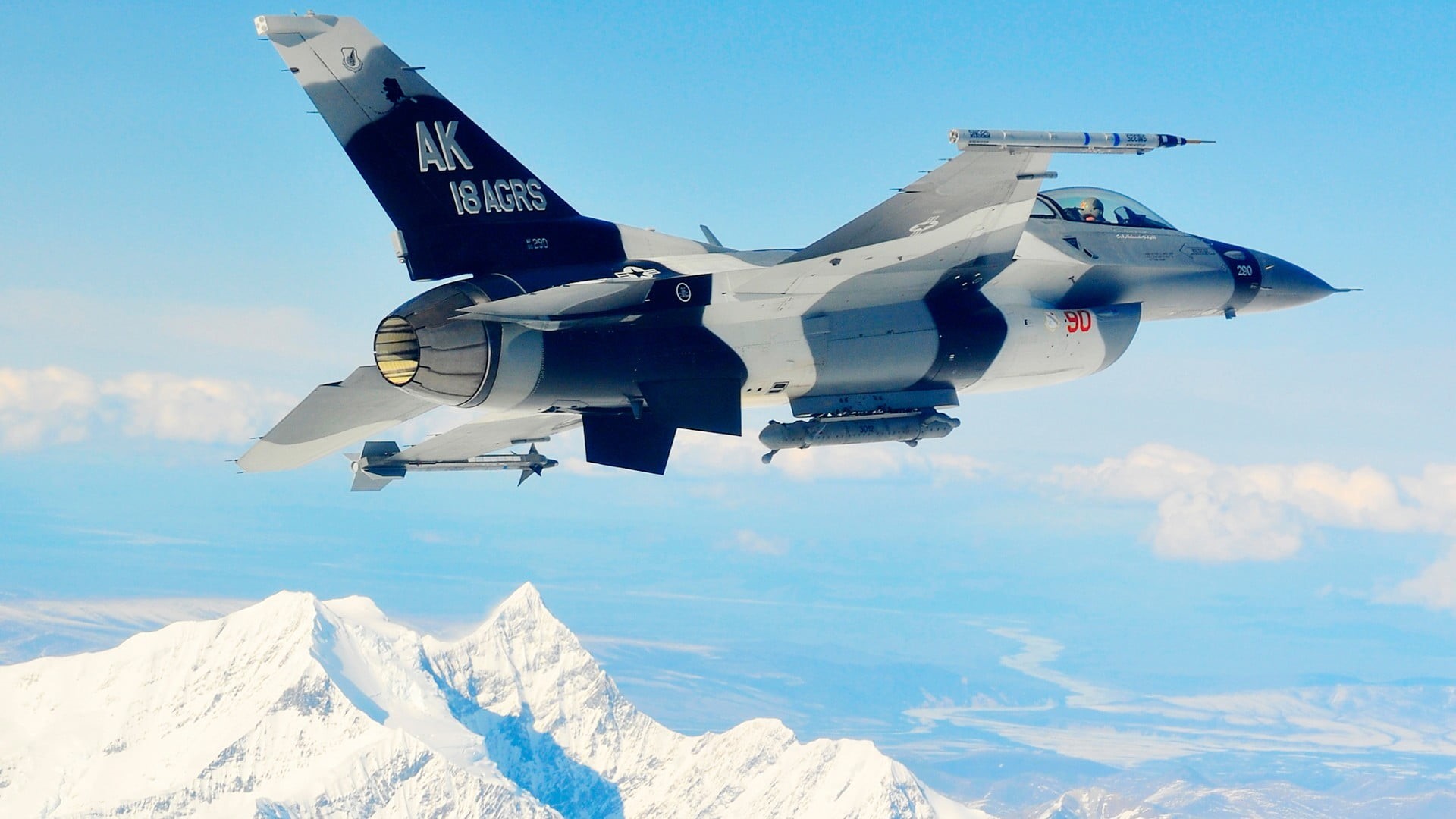 mid-air, fighter plane, General Dynamics F-16 Fighting Falcon, day, on the move, US Air Force, army, aerospace industry, airplane, Alaska, nature, mode of transportation, HD Wallpaper
