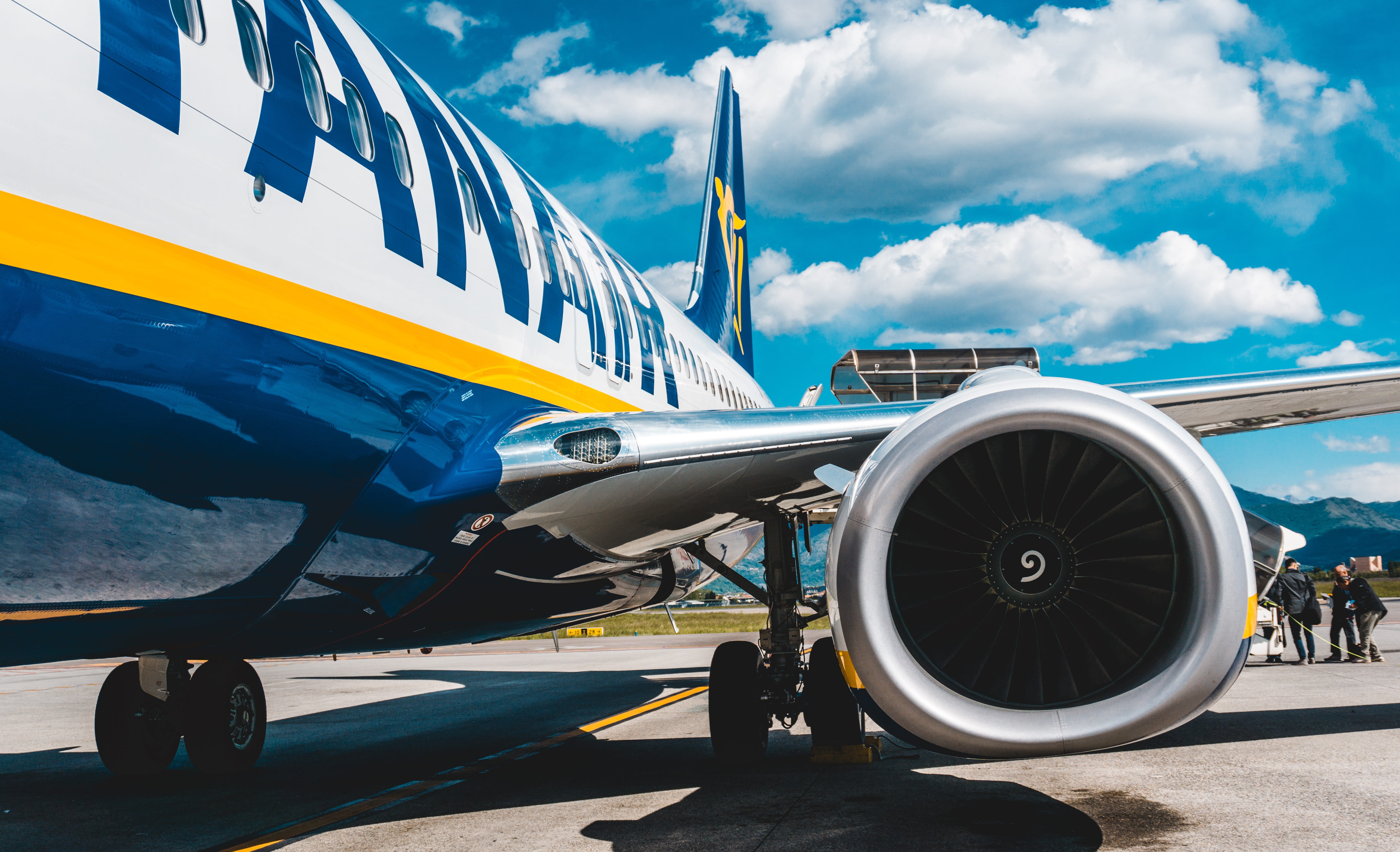 road, outdoors, stationary, aerospace industry, aircraft wing, nature, sunlight, air vehicle, day, mode of transportation, ryanair, blue, wheel, airport runway, HD Wallpaper