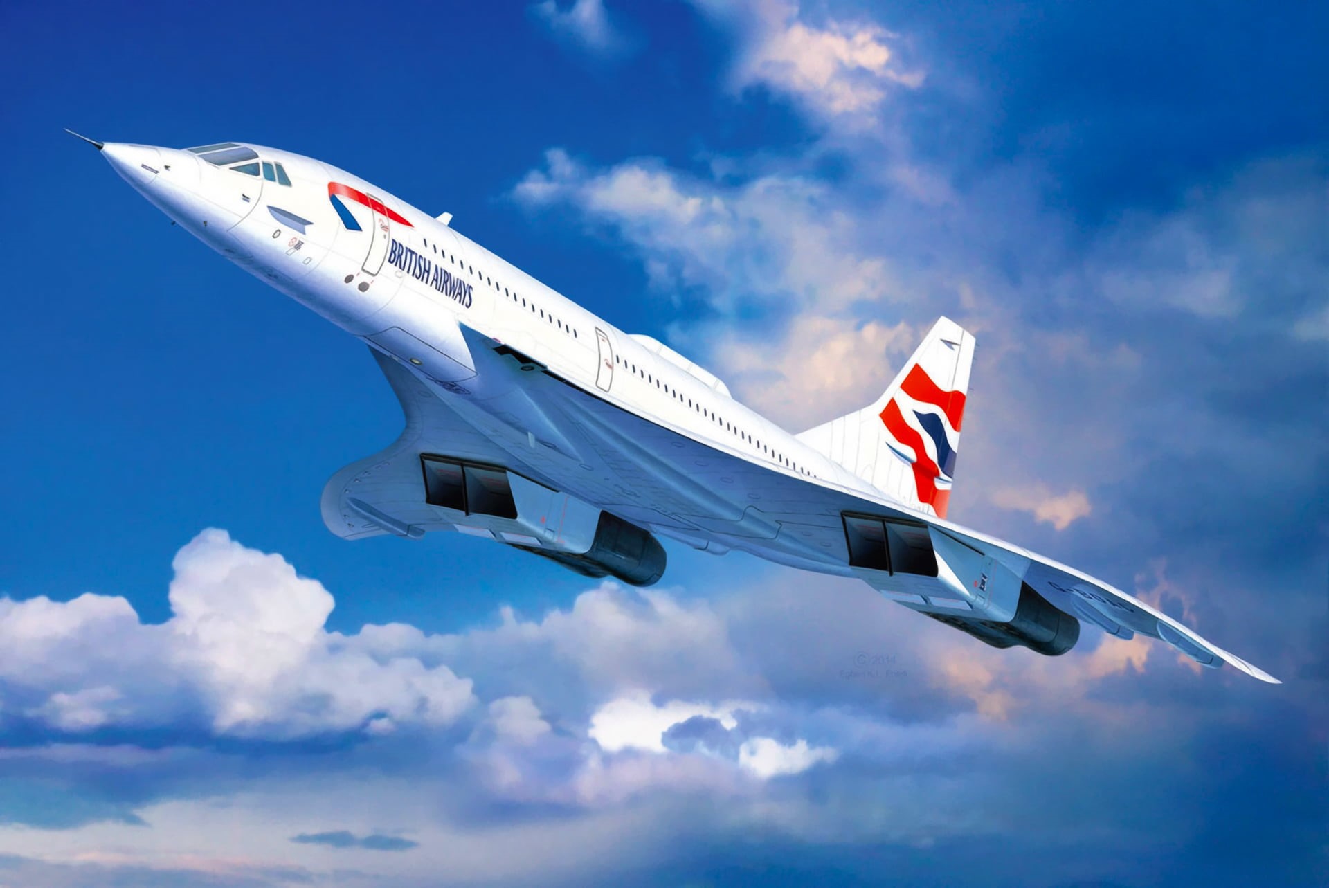 engine, blue, painting, vacations, outdoors, landing - Touching Down, jet, plane, nature, motion, tourism, illustration, sky, aviation, Concorde British Airways, HD Wallpaper