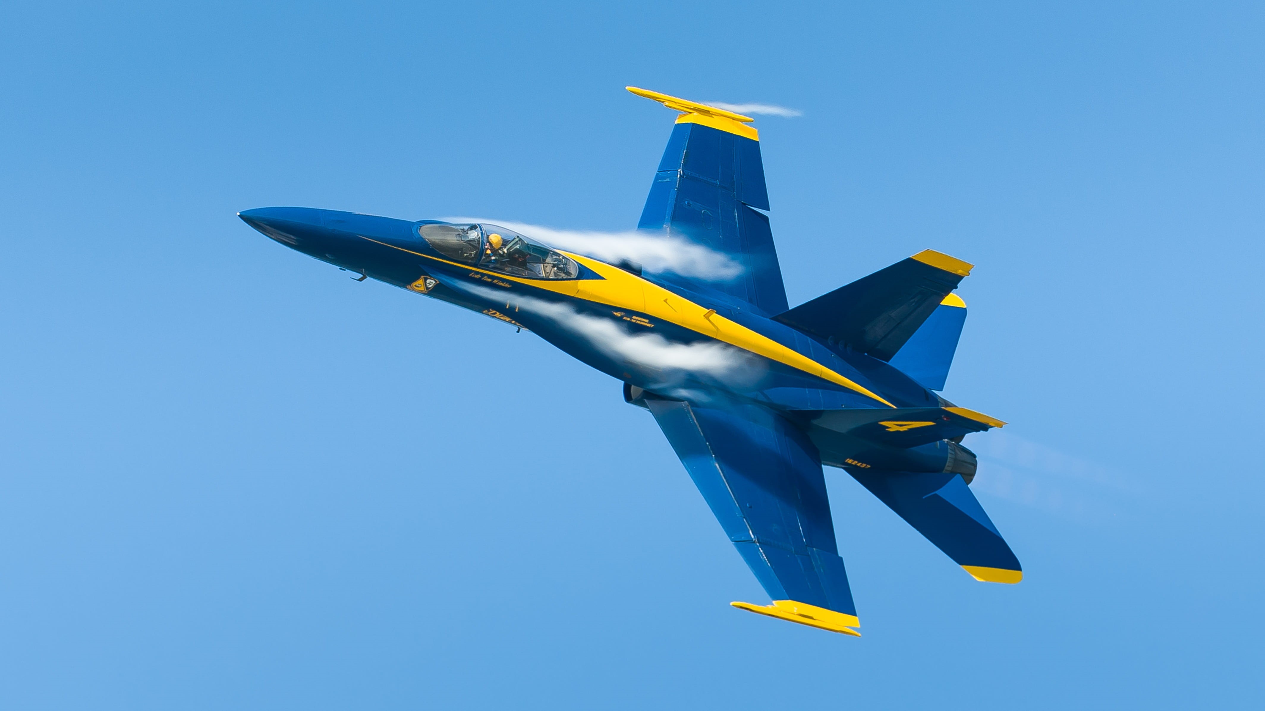 aerospace industry, air vehicle, risk, transportation, clear sky, group, flight, display, performance, yellow, fighter, flying, airplane, airshow, 4K, HD Wallpaper