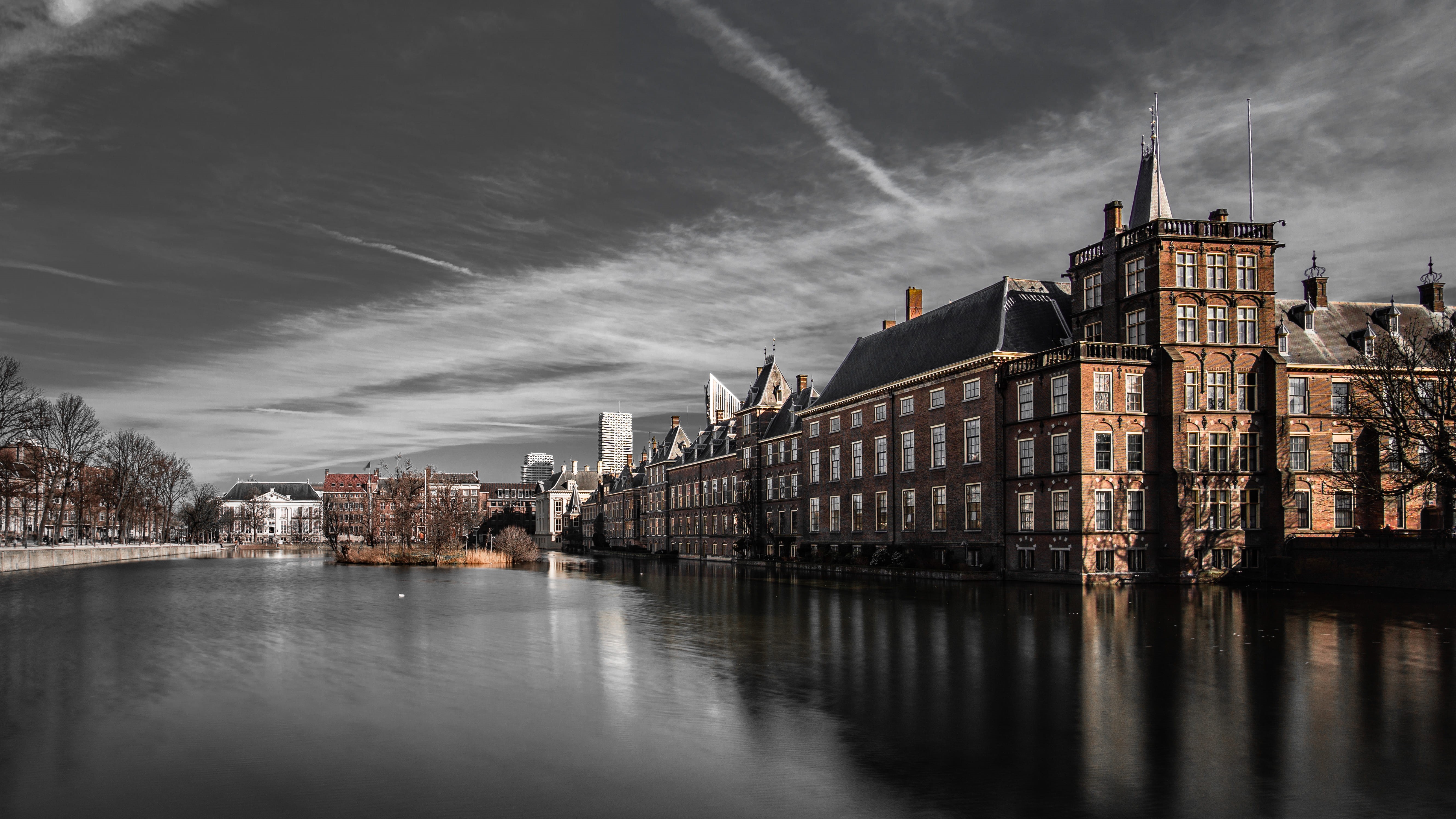 nautical vessel, town, canal, castle, cloud - sky, city, outdoors, spire, nature, metropolis, building exterior, near, steeple, dusk, reflection, architecture, HD Wallpaper