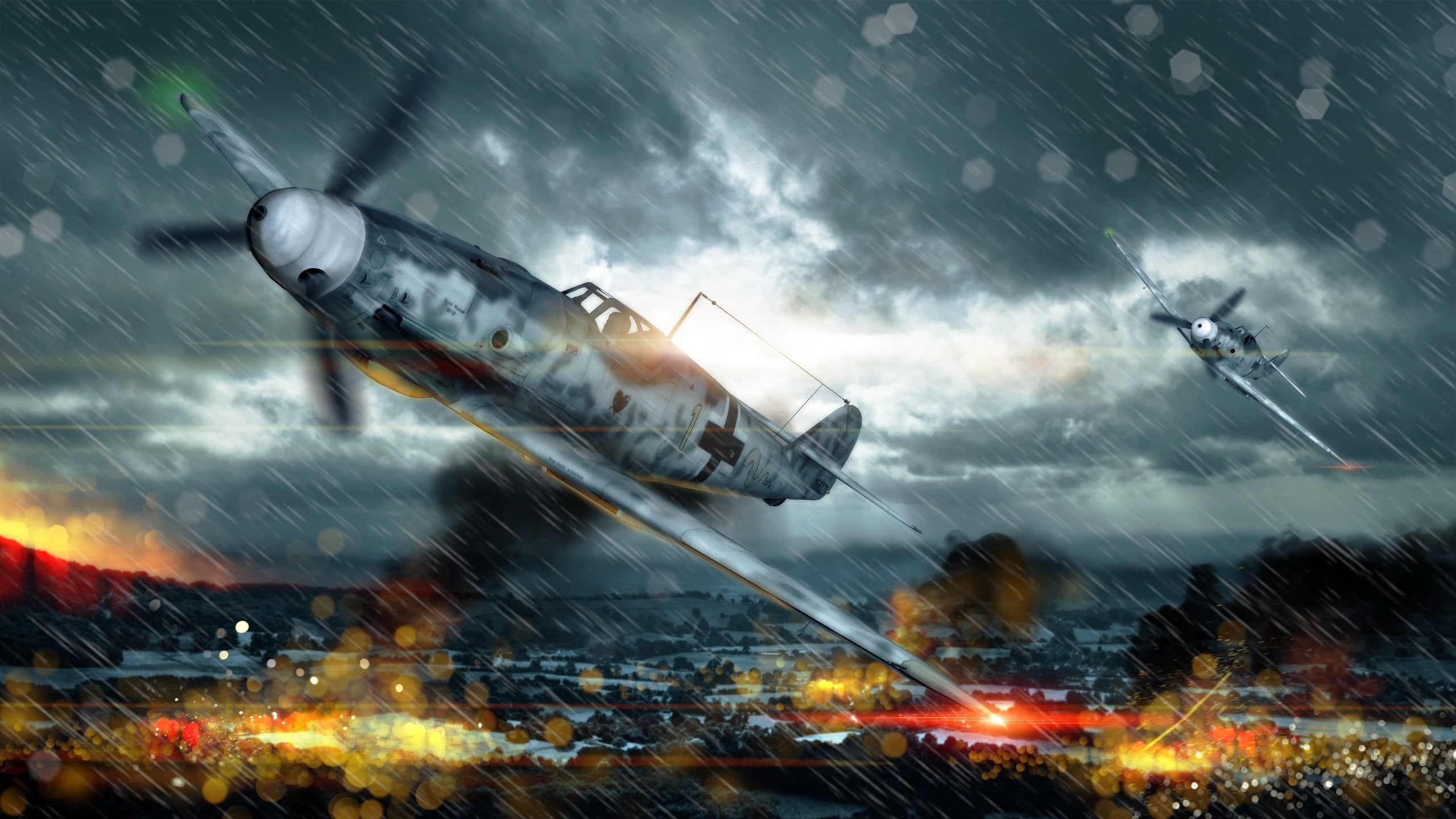 airplane, World War II, cloud - sky, mode of transportation, destruction, air vehicle, blurred motion, outdoors, Messerschmitt Bf 109, sign, misfortune, HD Wallpaper