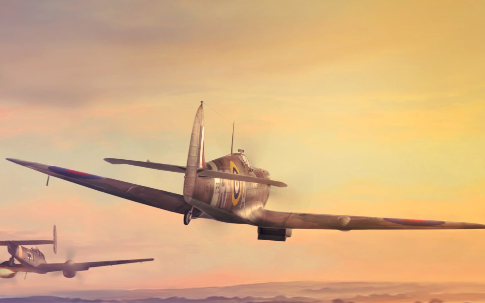 World War II, aerospace industry, airplane, travel, nature, military aircraft, gray, sky, outdoors, Supermarine Spitfire, sunset, military, speed, air vehicle, HD Wallpaper