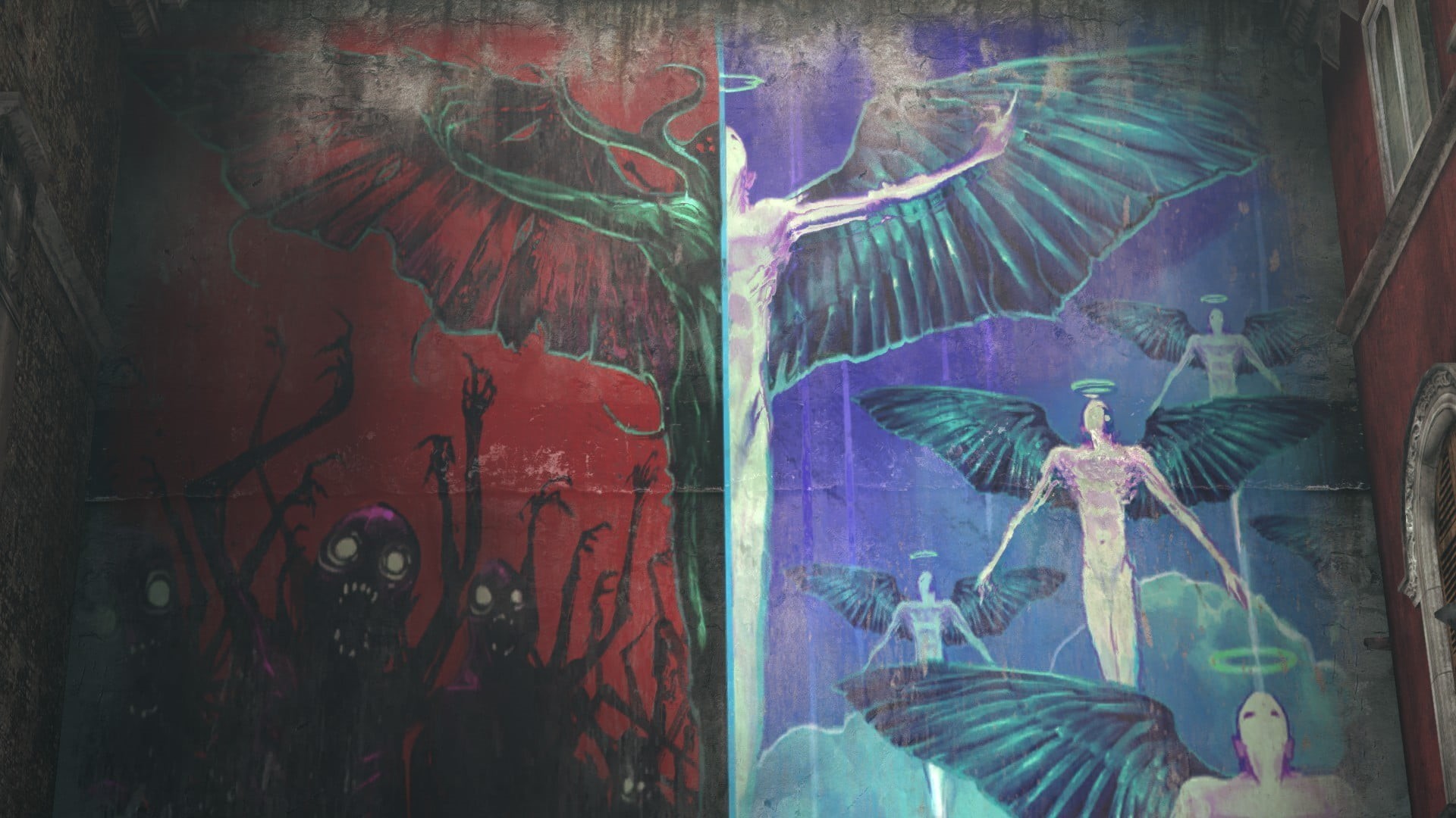 decoration, water, demons, painting, red, reflection, spooky, abstract, dark, demon, black, Heaven and Hell, oil Painting, art and craft, dirty, creativity, HD Wallpaper