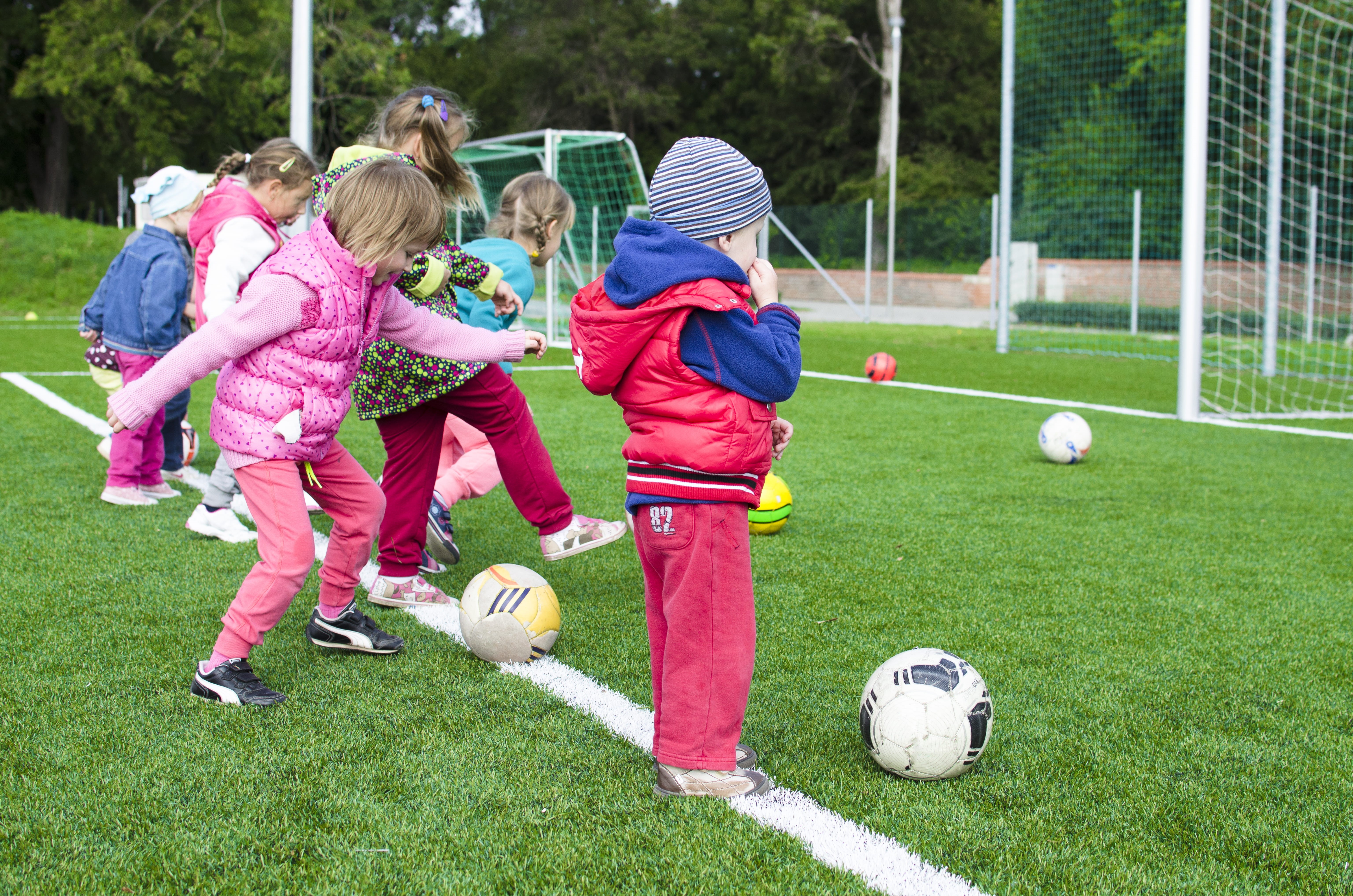 kids, grass, sports, kicking, 5K, toddler, sports equipment, goals, sport, soccer, ball, green, game, playing, wear, day, field, fun, people, females, HD Wallpaper