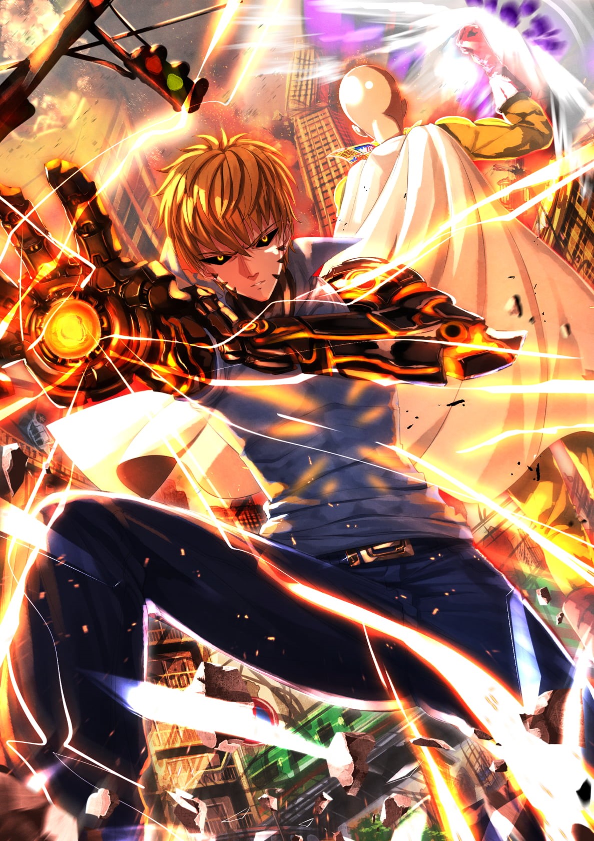 reflection, multi colored, pattern, backgrounds, lighting equipment, close-up, One-Punch Man, punch, digital composite, long exposure, streamer, arts culture and entertainment, Phone HD Wallpaper