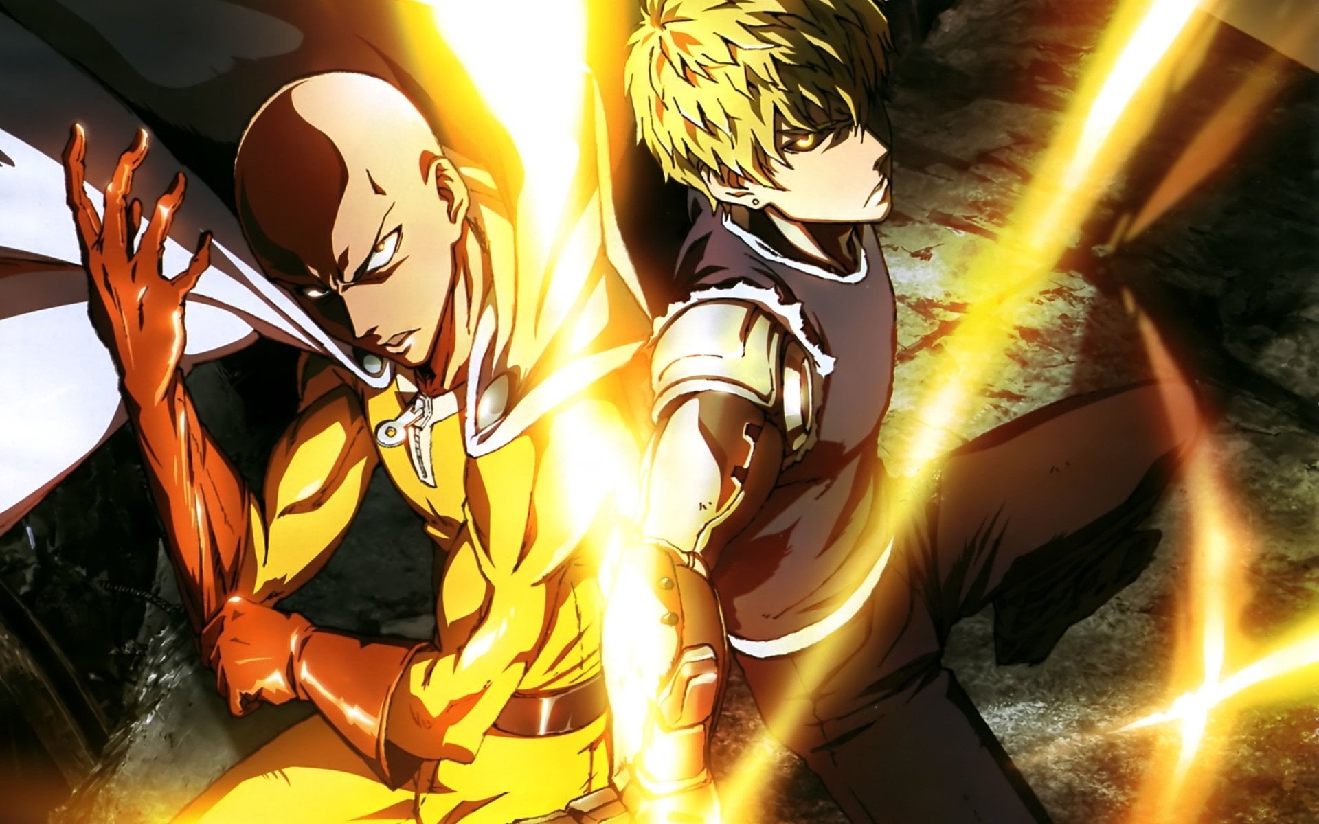 bright, people, fire - Natural Phenomenon, illustration, fire, One-Punch Man, night, sunlight, human representation, men, representation, flame, glowing, HD Wallpaper