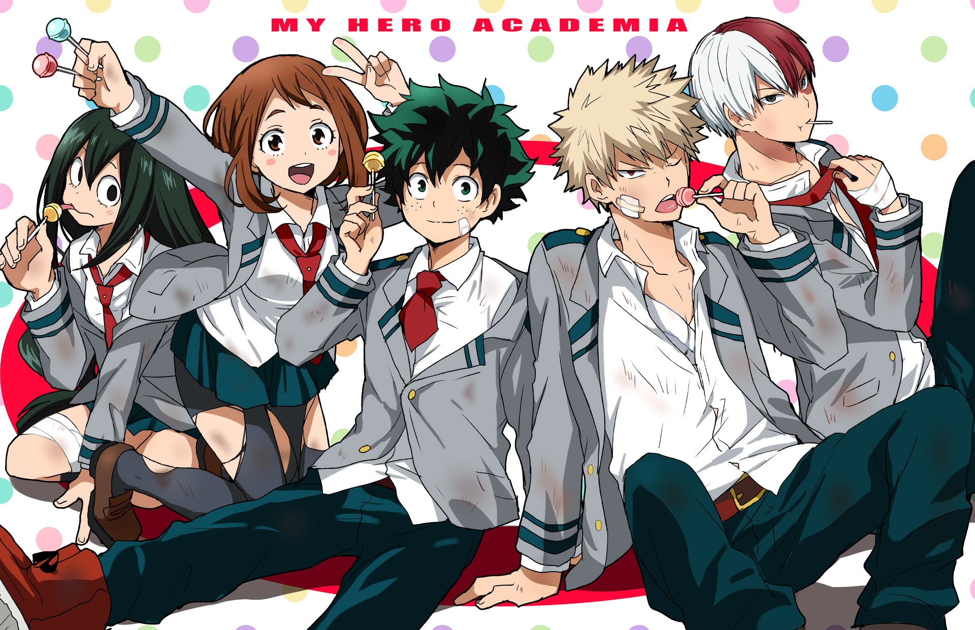 Izuku Midoriya, My Hero Academia, Tsuyu Asui, Katsuki Bakugou, Ochaco Uraraka, Anime, Shouto Todoroki, 1080P, HD Wallpaper