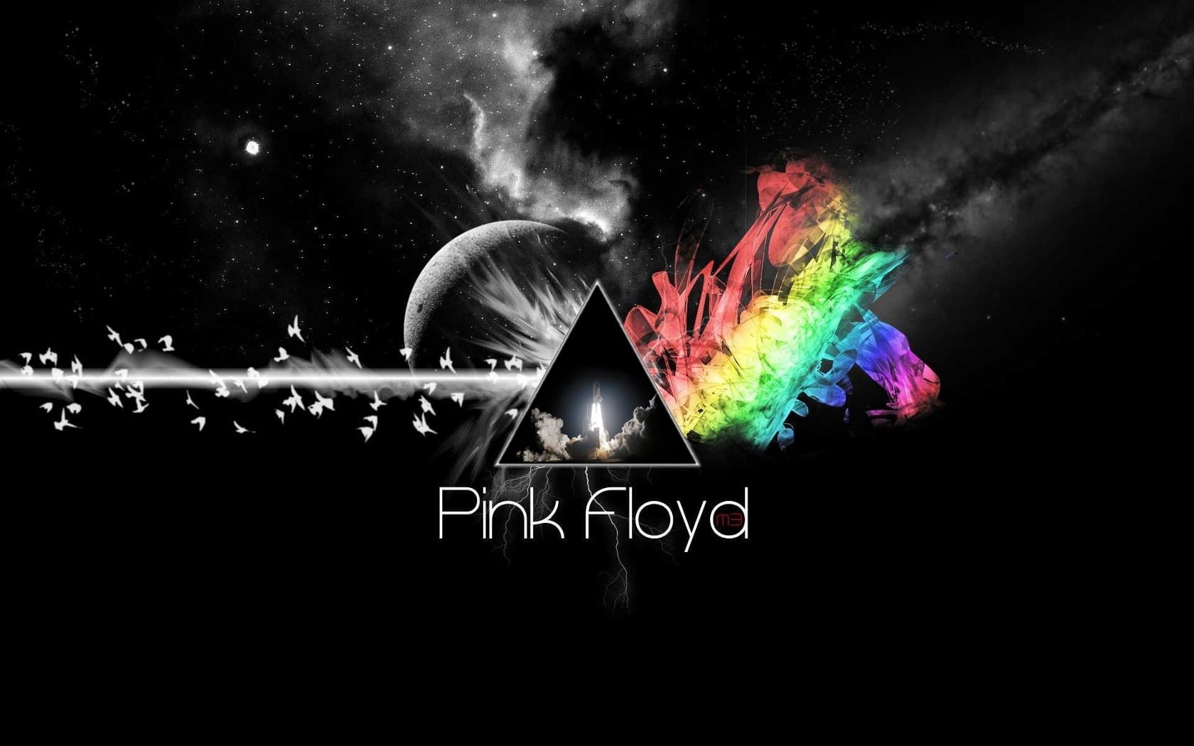 triangle, western script, space, background, backgrounds, floyd, abstract, communication, black background, pink, cloud - Sky, celebration, star - Space, HD Wallpaper