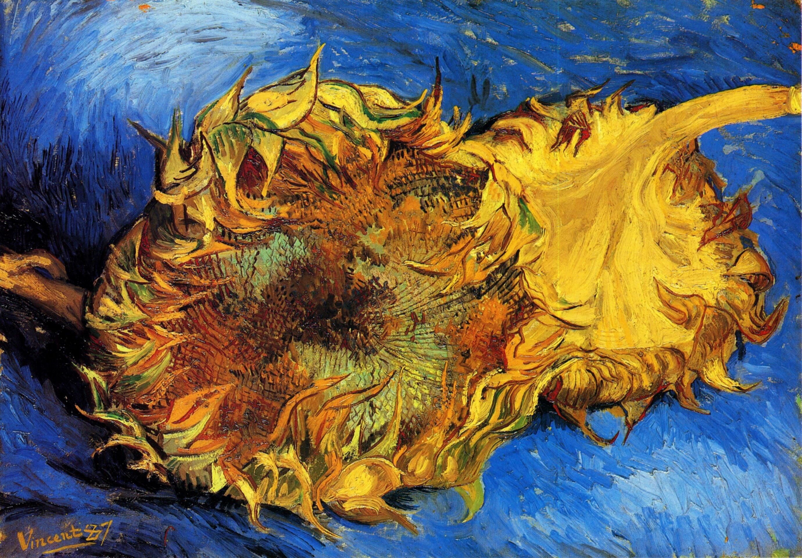 sunflower, vincent87, 2K, Two Cut Sunflowers 3, Vincent van Gogh, HD Wallpaper