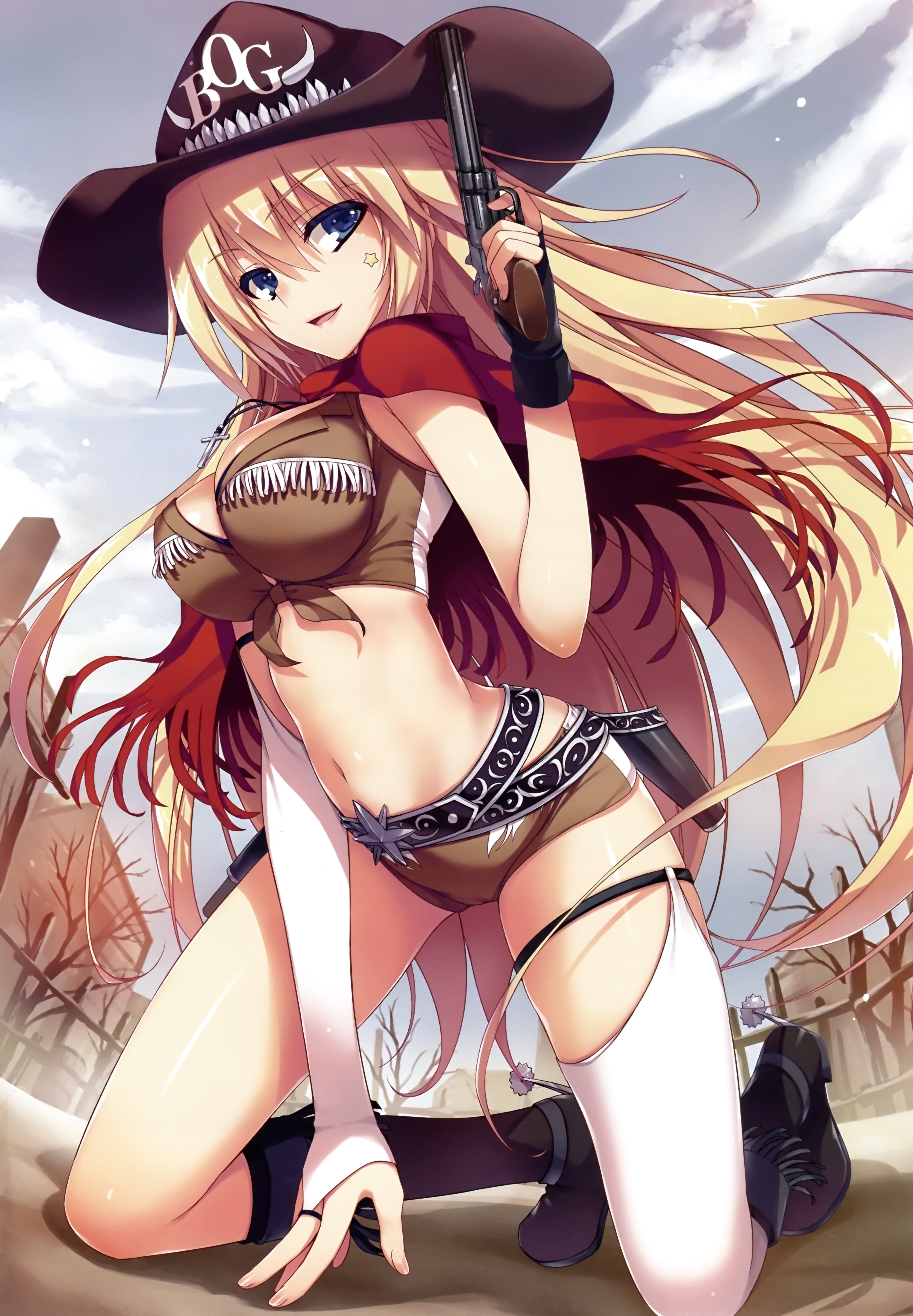 crockery, gun, cameltoe, clothing, original characters, business, day, fashion, choice, shoe, variation, art and craft, Tomose Shunsaku, cleavage, close-up, Phone HD Wallpaper