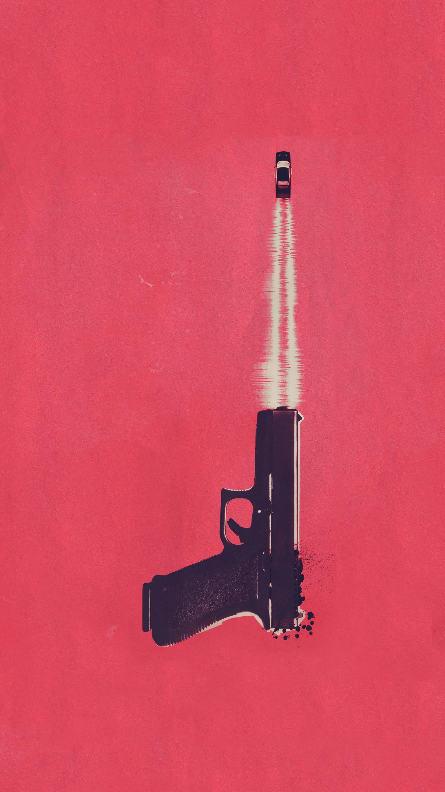 minimalism, copy space, semi, fashion, arts culture and entertainment, microphone, 2K, black color, pistol, music, performance, red, automatic, colored background, Phone HD Wallpaper