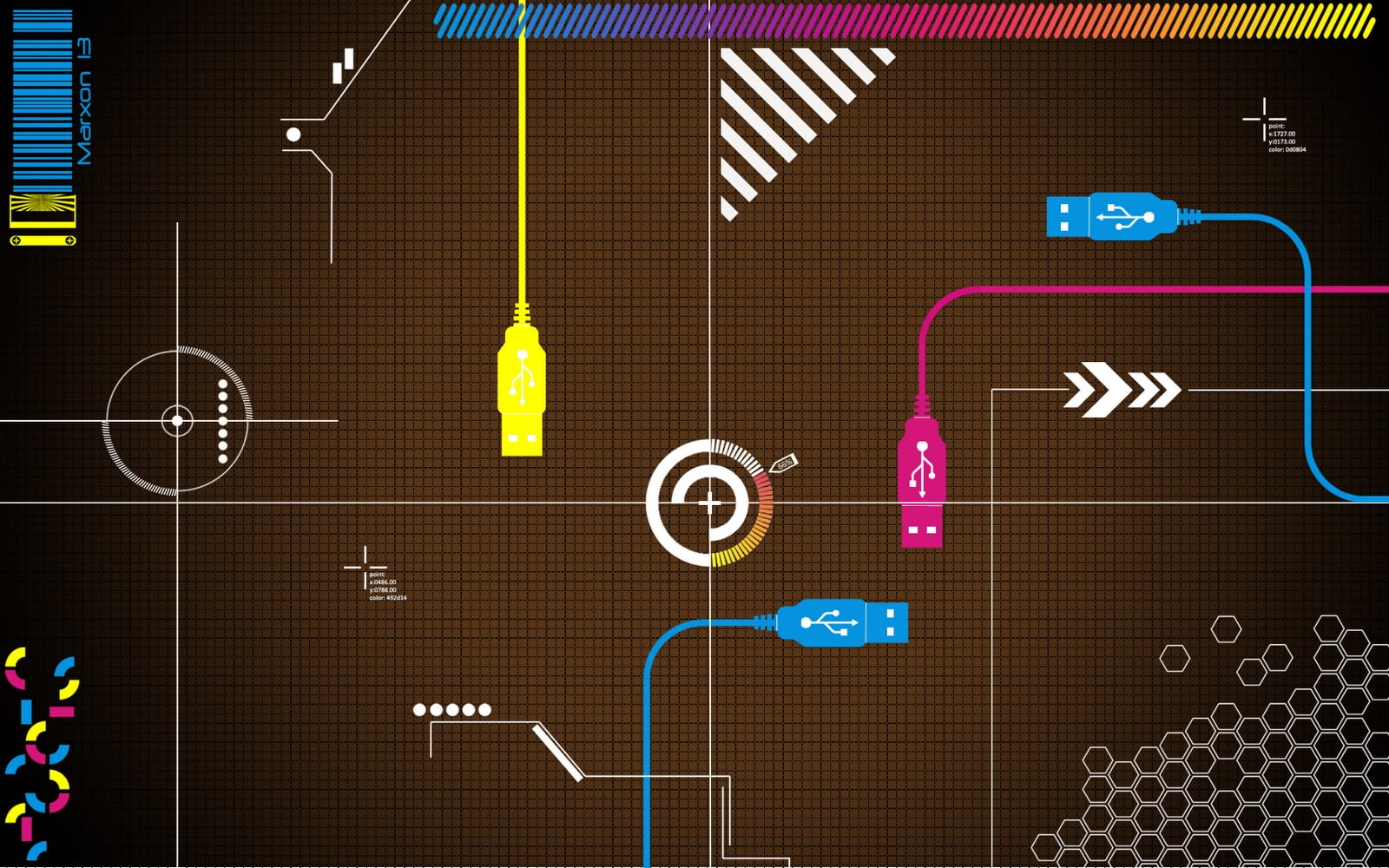 720P, pixelated, artwork, USB, circuit boards, PCB, digital art, wires, fantasy art, HD Wallpaper
