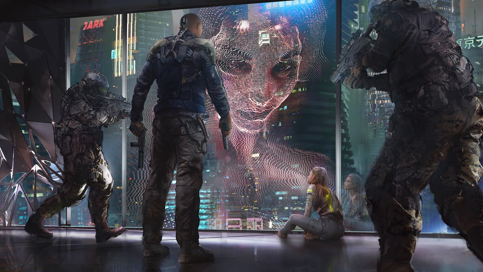 Characters, by Klaus Wittmann, Hologram, Cyberpunk, 1080P, Soldiers, Fiction, Synth, Concept Art, Art, Girl, Klaus Wittmann, HD Wallpaper