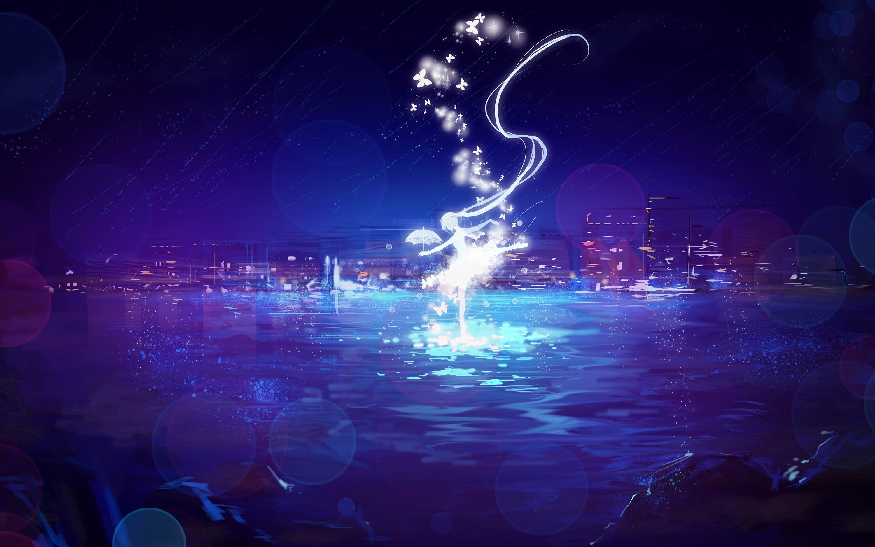 anime, miku, vocaloid, dancing, print, 2K, hatsune miku, hatsune, hologram, anime girls, girls, HD Wallpaper