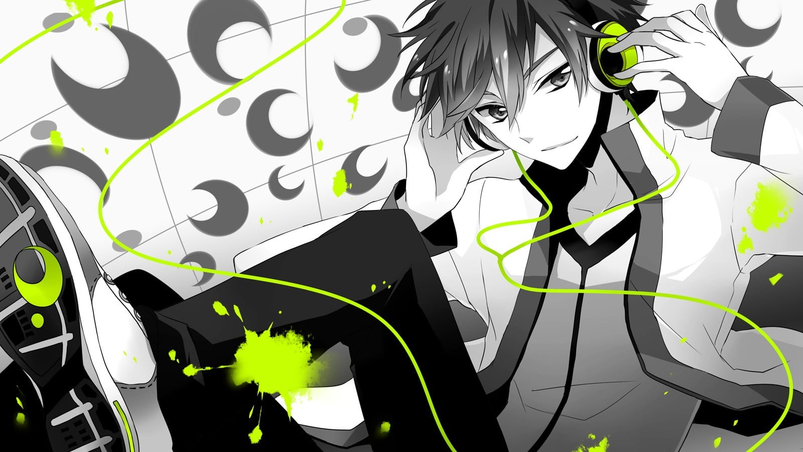 boy, nature, abstract, corded, growth, day, 720P, no people, headphones, studio shot, green, character, close-up, leisure activity, backgrounds, Vocaloid, HD Wallpaper