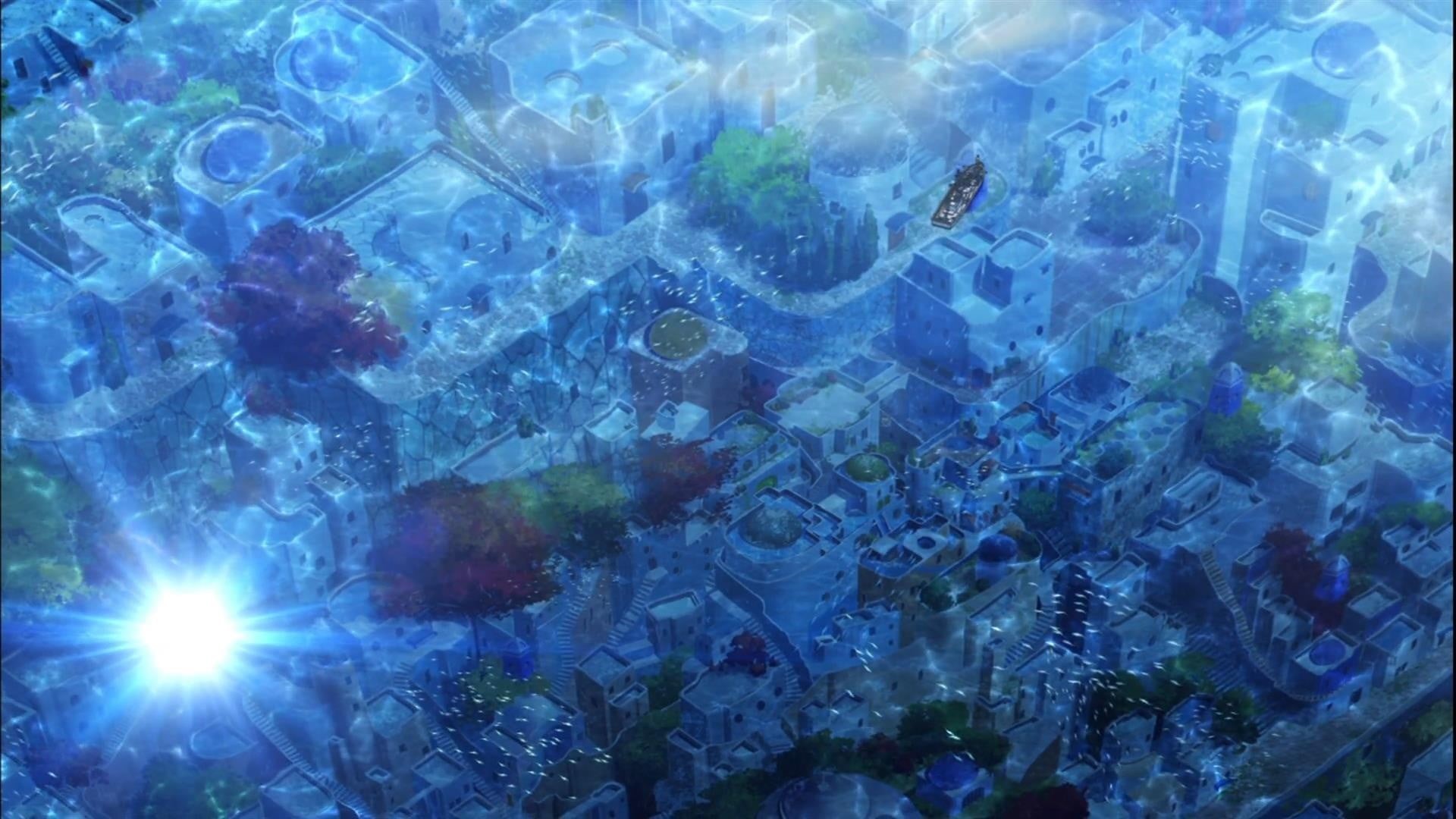 gemstone, 1080P, city, full frame, geology, jewelry, solid, no people, sunlight, precious gem, sea, sunken cities, transparent, shiny, anime, purple, backgrounds, HD Wallpaper