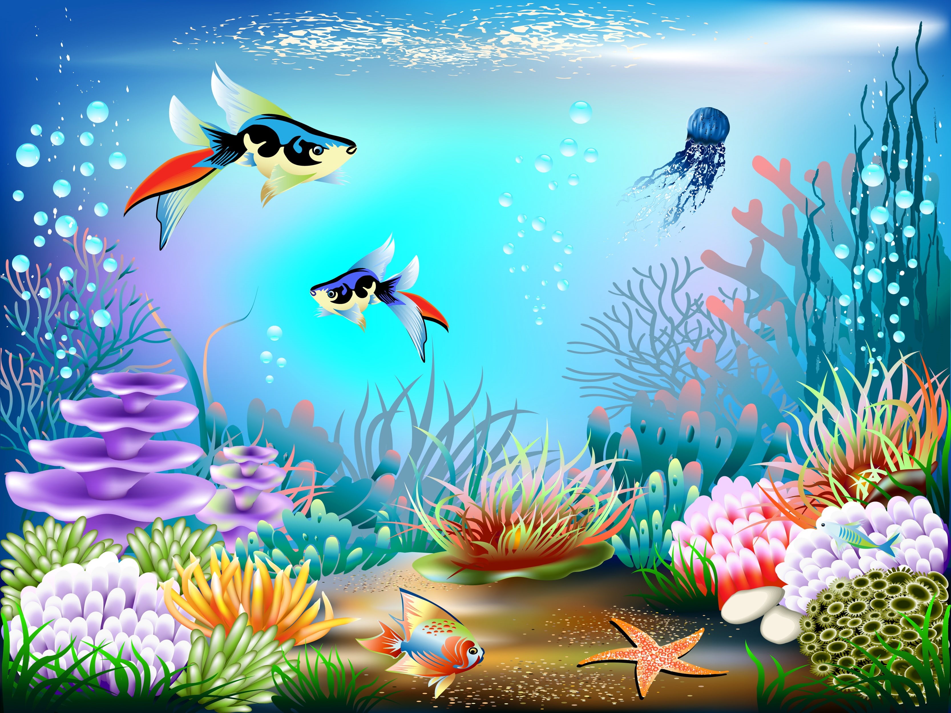 2K, corals, vertebrate, group of animals, school of fish, aquarium, scuba Diving, animal wildlife, illustration, fish Tank, blue, underwater, sea, reef, HD Wallpaper