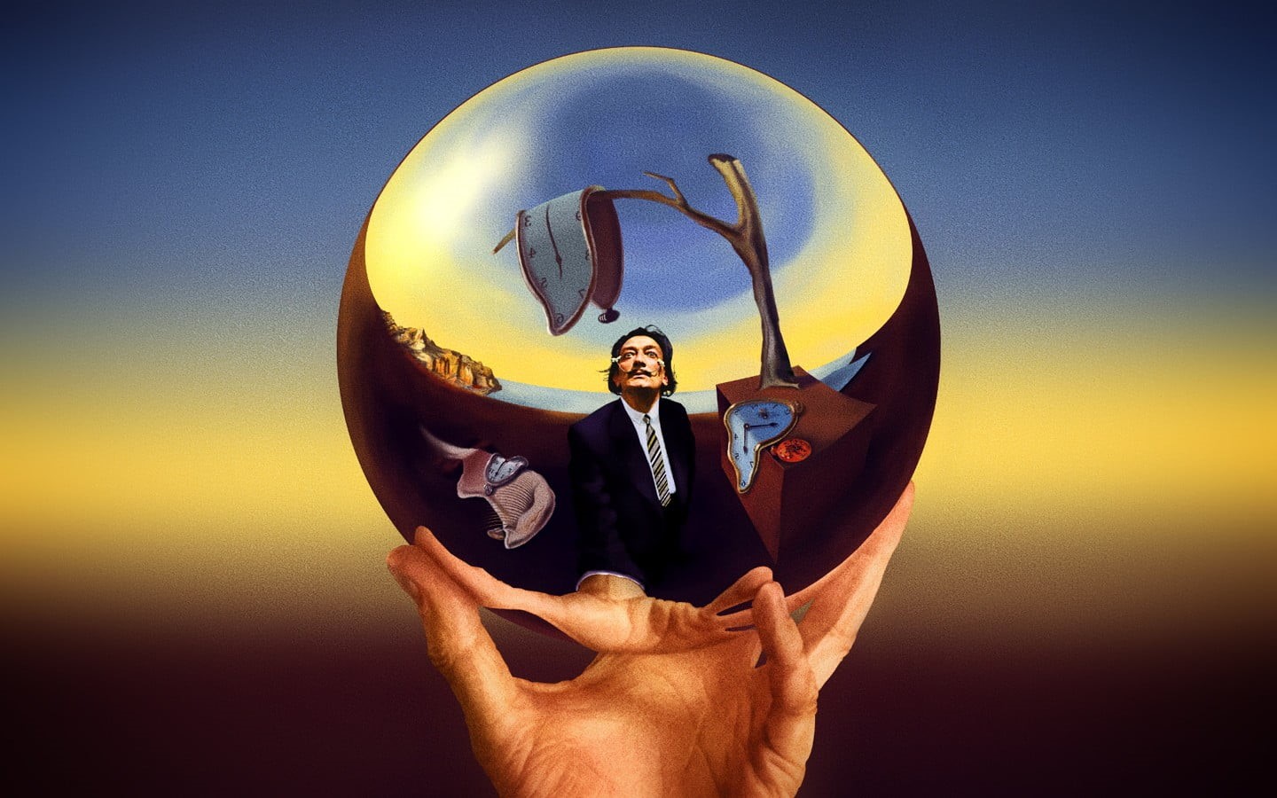 artwork, real people, fingers, 3D, holding, hand, surreal, nature, Salvador Dalí, arms raised, cheerful, trees, reflection, digital art, males, one person, HD Wallpaper