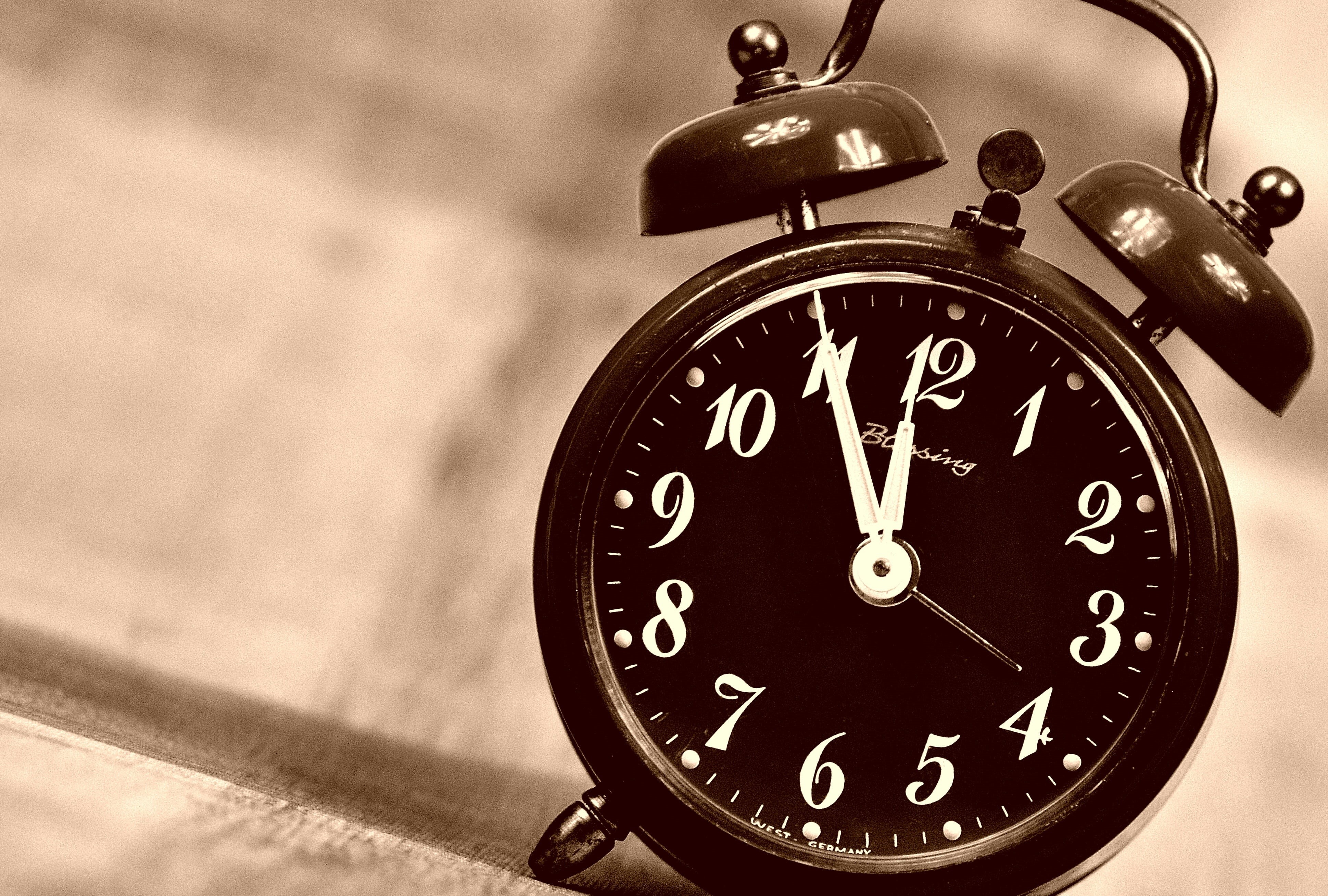 retro Styled, late, clock face, number, time to rethink, accuracy, table, high angle view, dial, indoors, ring the bell, alarm Clock, brown, bell, instrument of time, HD Wallpaper