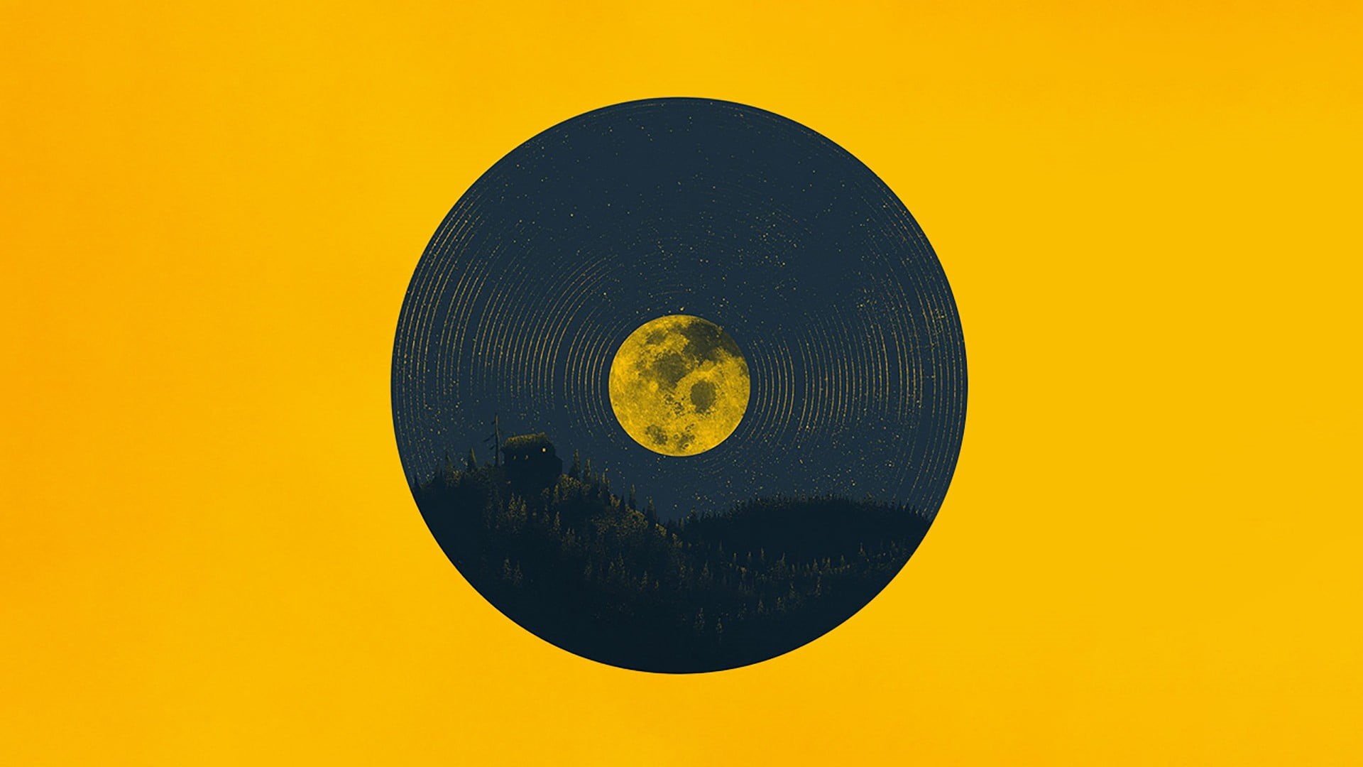 studio shot, yellow background, geometric shape, black, shape, old, record, close-up, moon, cut out, vinyl, space, no people, minimalism, sky, yellow, 1080P, HD Wallpaper
